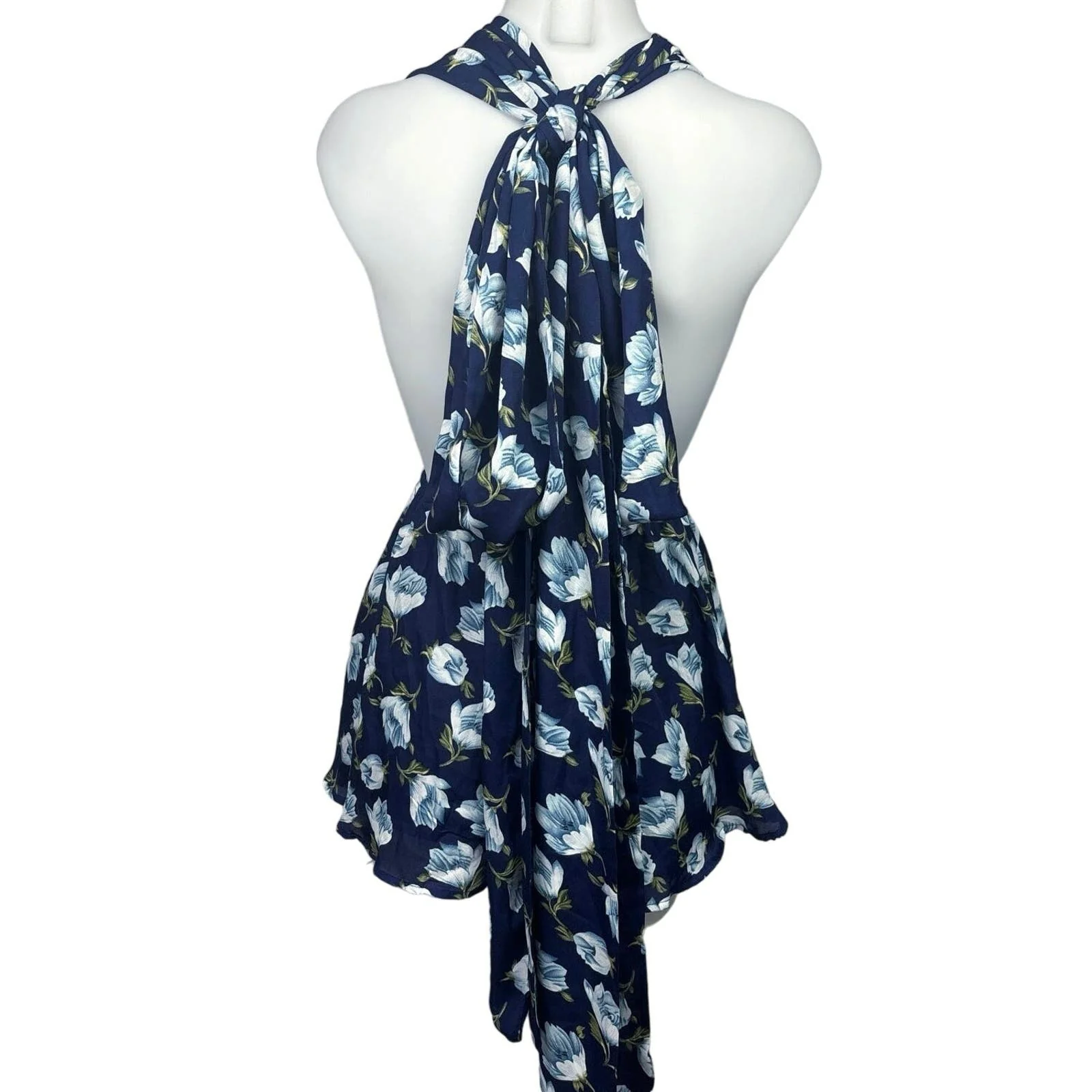 Lulus Navy Blue Floral Elated Energy Convertible Sleeveless Romper Shorts Sz XS - Image 10