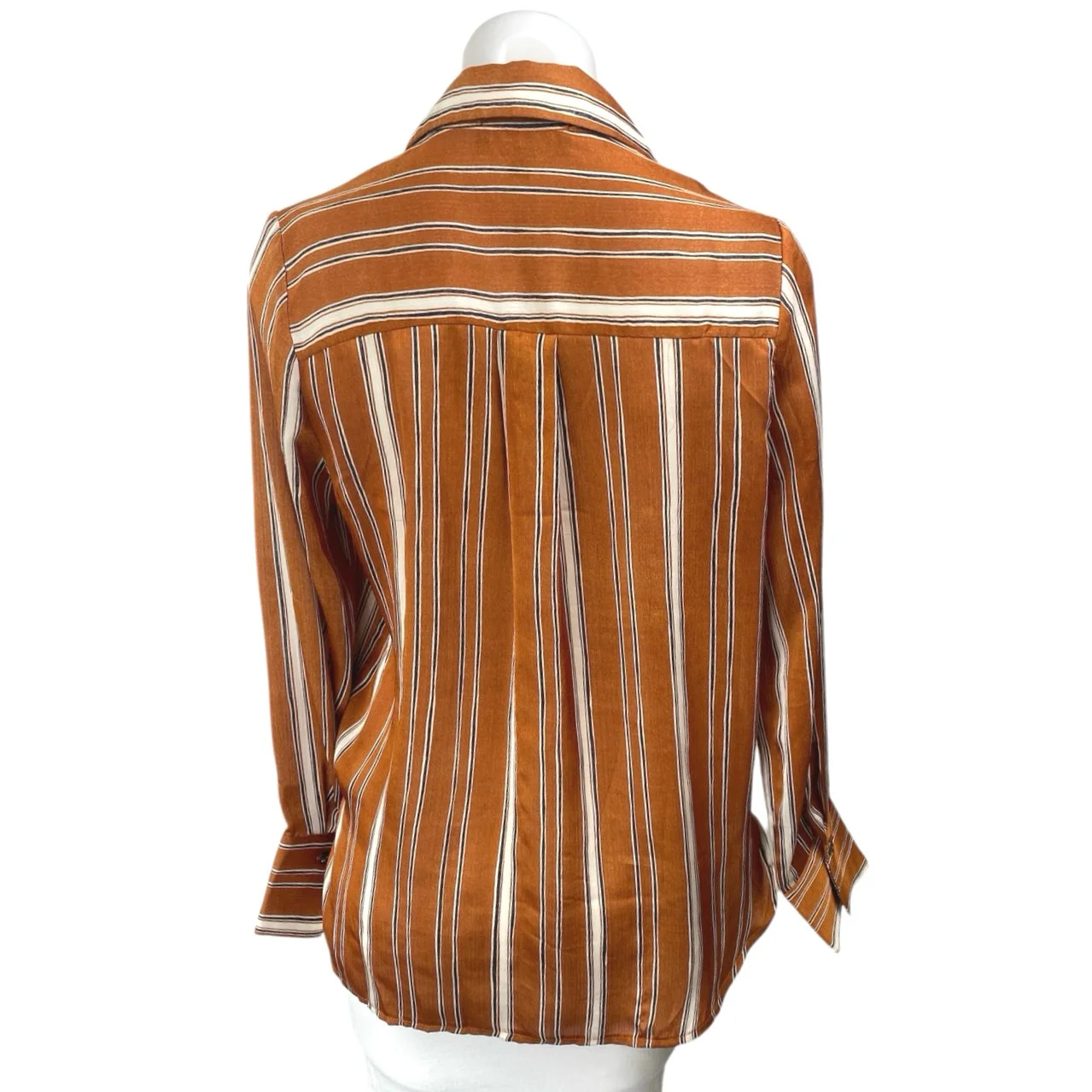 Lulus Orange Tan Striped Long Sleeve Collared Button Down Shirt Blouse Top Sz XS - Image 3