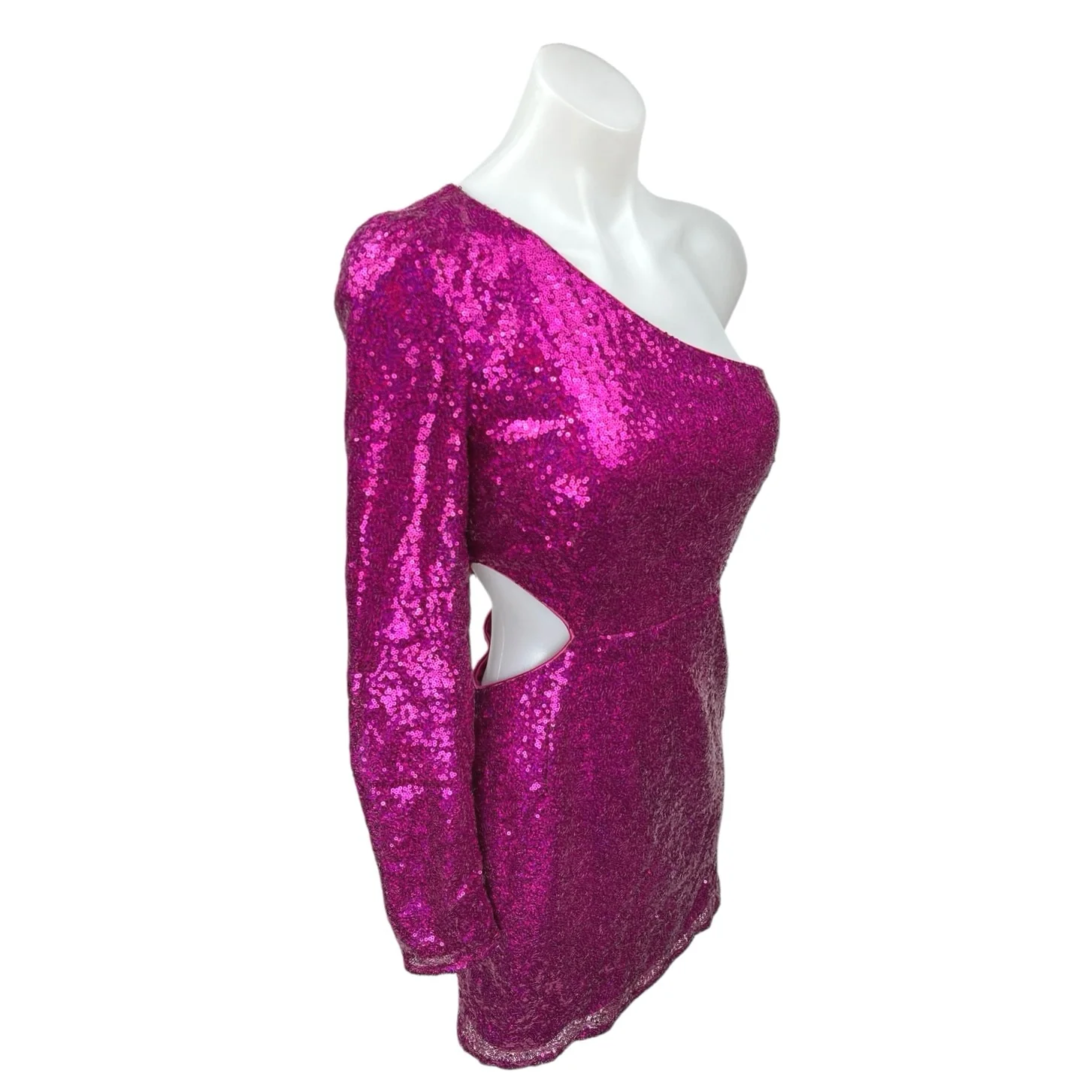 Lulus Pink Sequin One Shoulder Sparkly Shimmer Cutout Waist Mini Dress Size S - Image 2