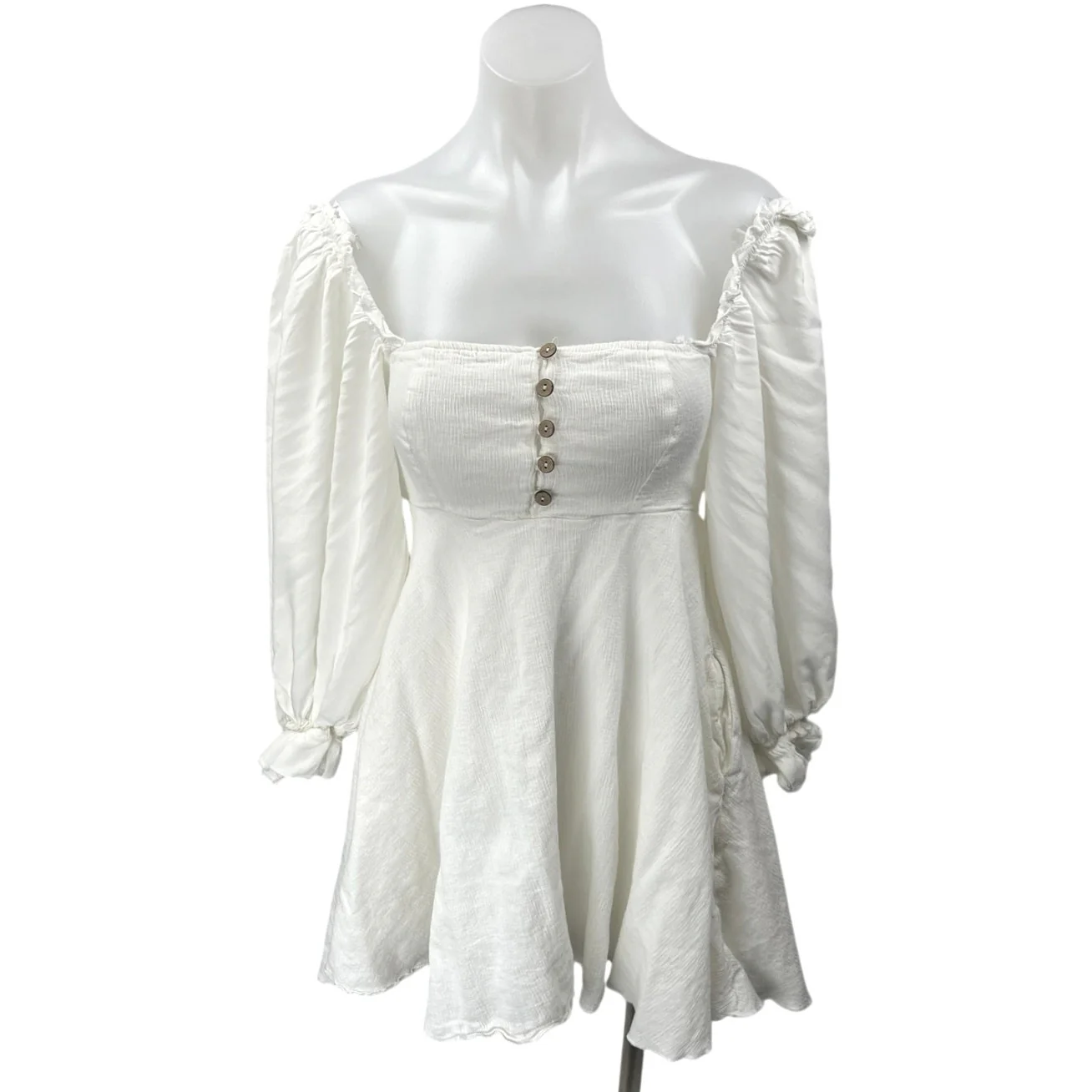 Lulus White Puff Long Sleeve Square Neck Mini A-Line Fit & Flare Dress Size XS