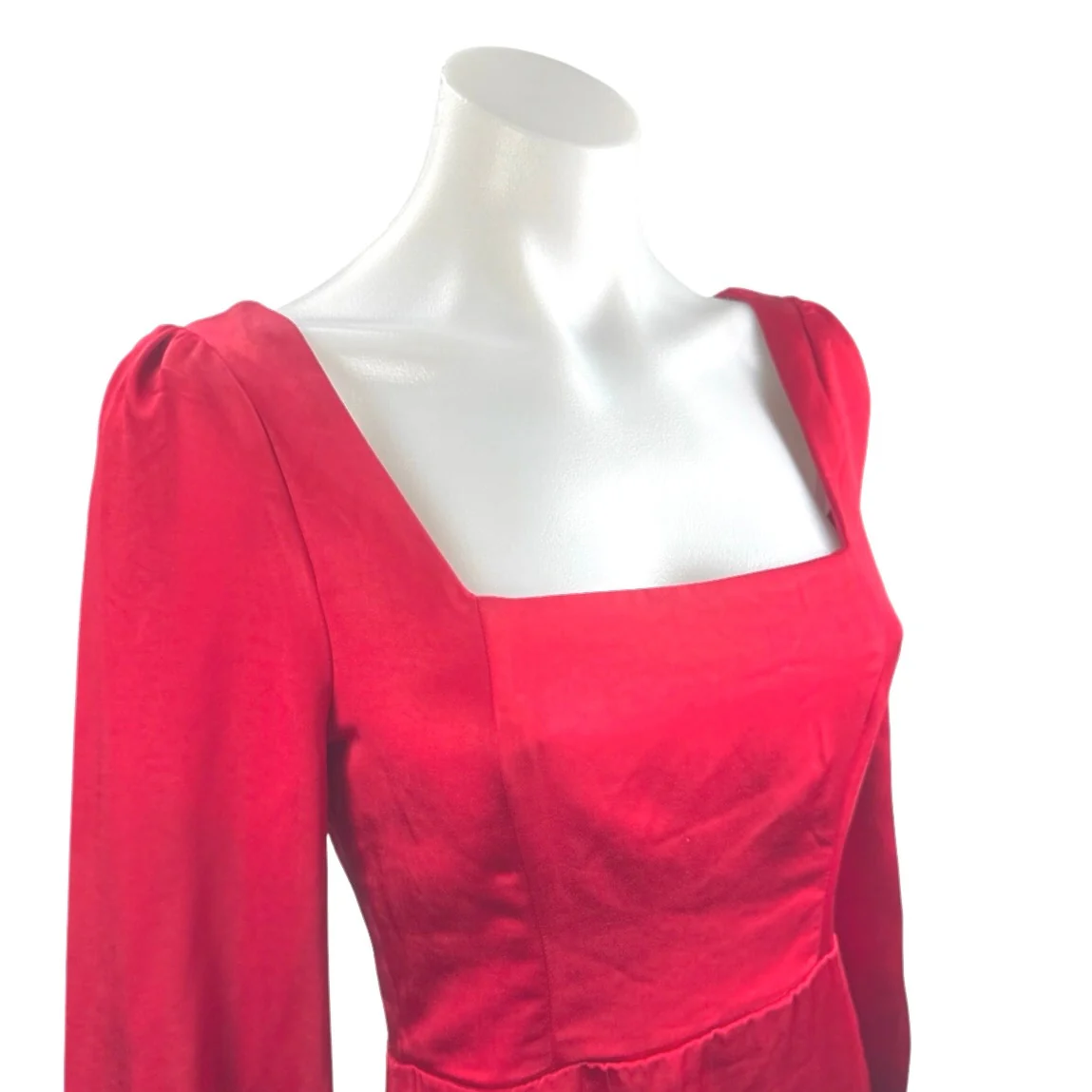 Lulus Women Red Silk Satin Long Puff Sleeve Square Neck Mini Sheath Dress Size S - Image 3