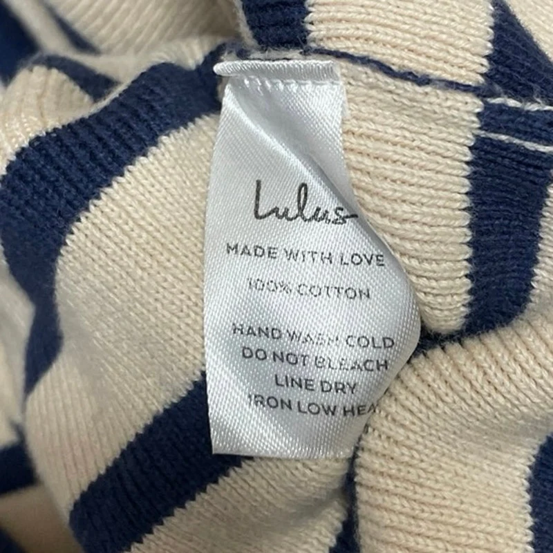 Lulus Womens Beige Black Striped Turtleneck Long Sleeve Cropped Sweater Top Sz S - Image 5