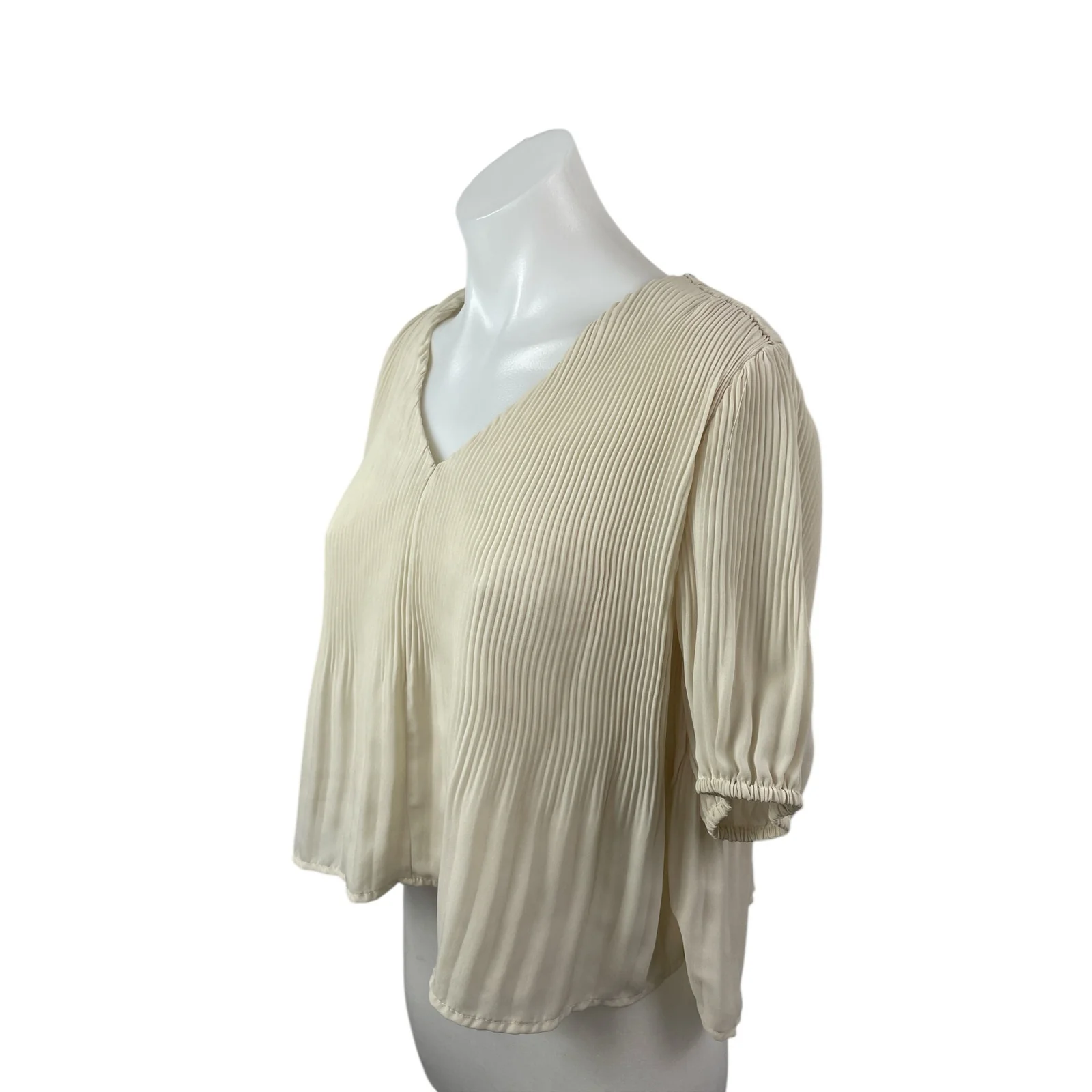 Lulus Women's Beige Short Sleeve Ribbed Knit V Neck Boxy Loose Blouse Top Size S - Image 4