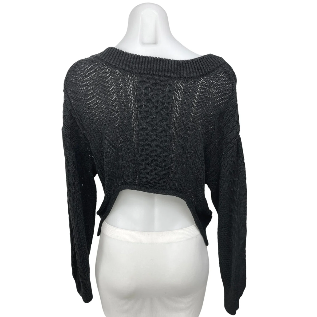 Lulus Women's Black Cable Knit V-neck Long Sleeve Pullover Crop Sweater Top S - Image 2