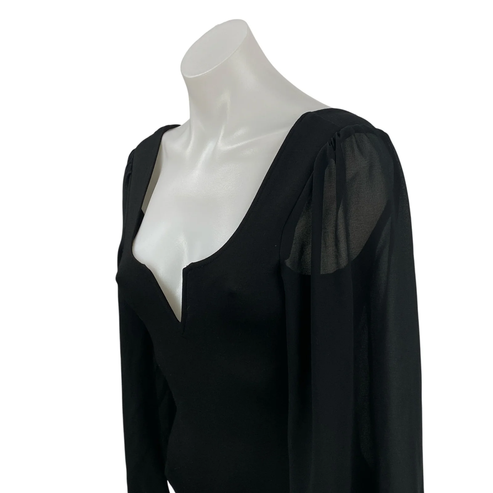 Lulus Women's Black Long Sleeve Mesh Notch V Neck Open Back Bodysuit Top Size XS - Image 2