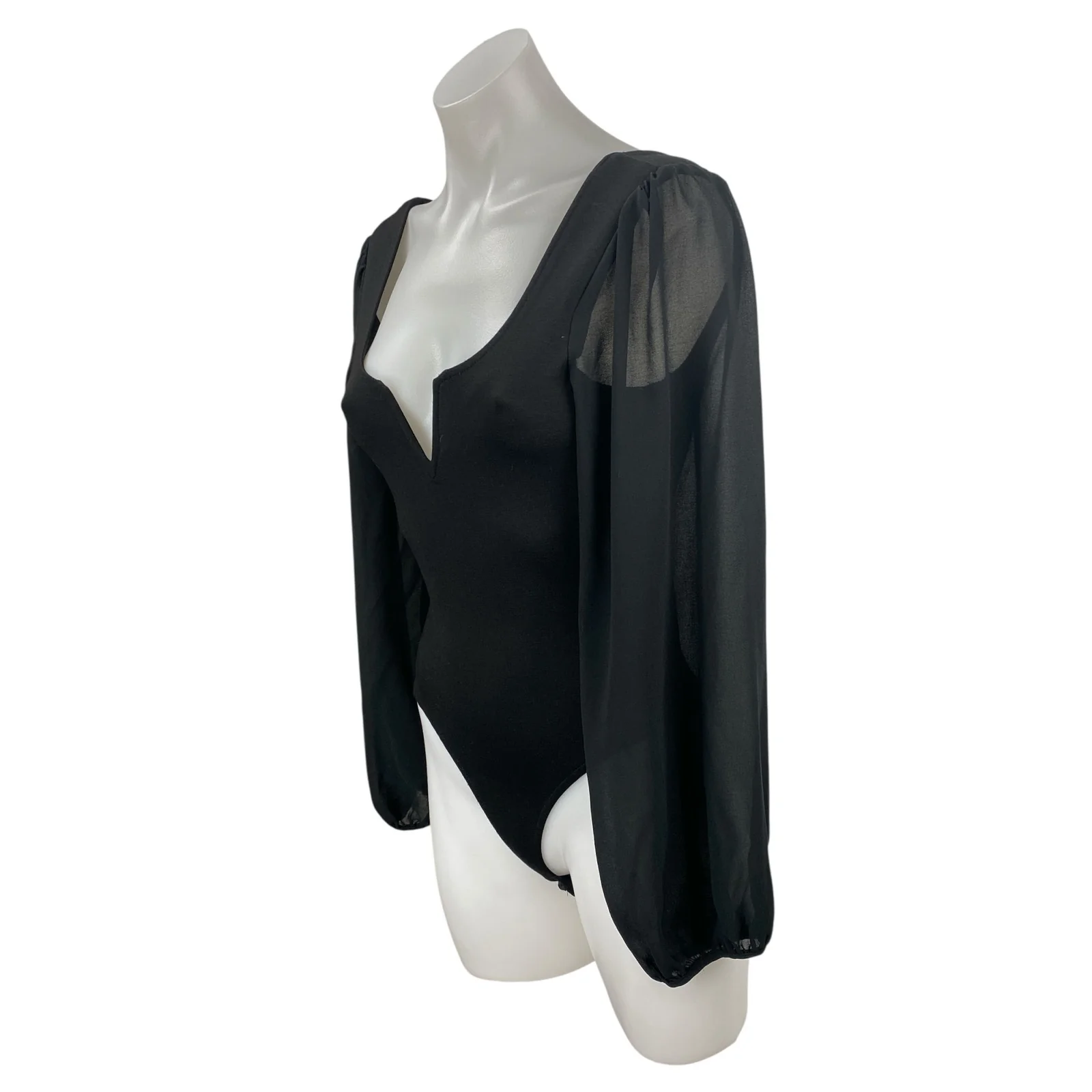 Lulus Women's Black Long Sleeve Mesh Notch V Neck Open Back Bodysuit Top Size XS - Image 3