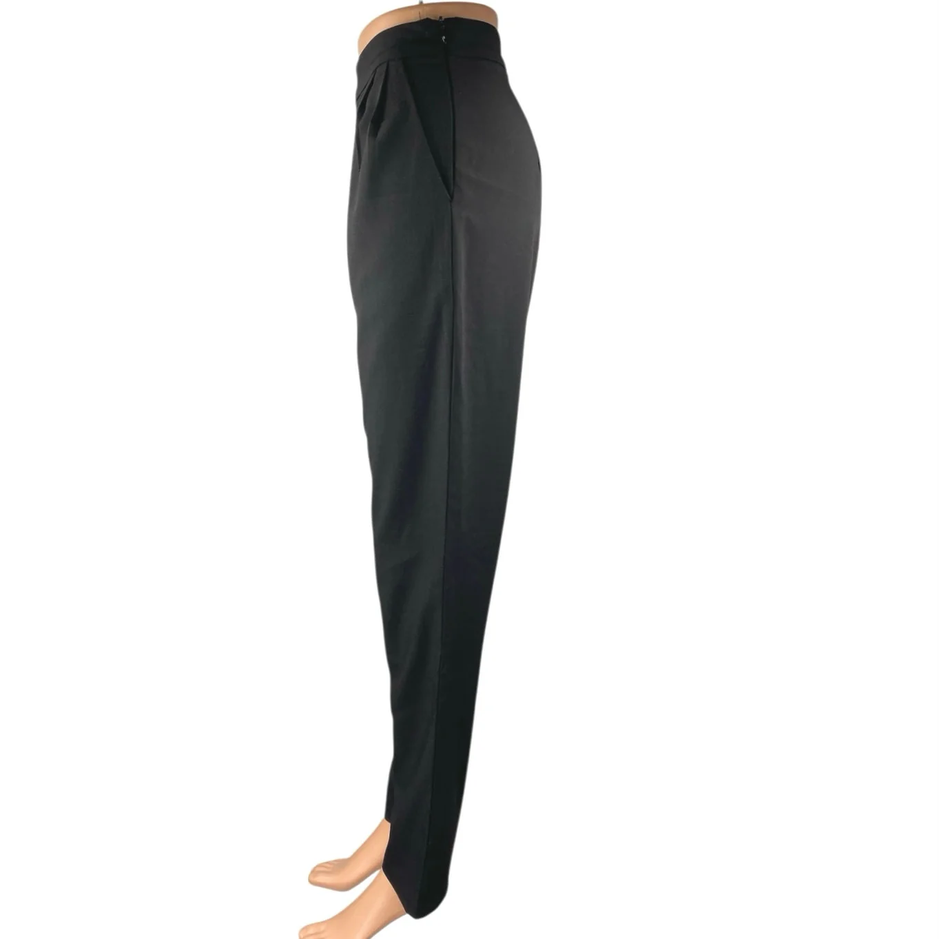 Lulus Women's Black Straight Tapered Leg High Waist Zip Trousers Dress Pants S - Image 2