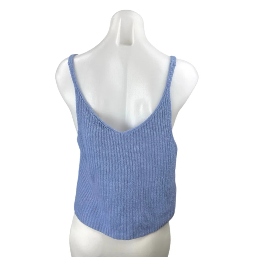 Lulus Women's Blue Ribbed Knit Sleeveless Scoop Neck Cami Tank Crop Top Size L - Image 3