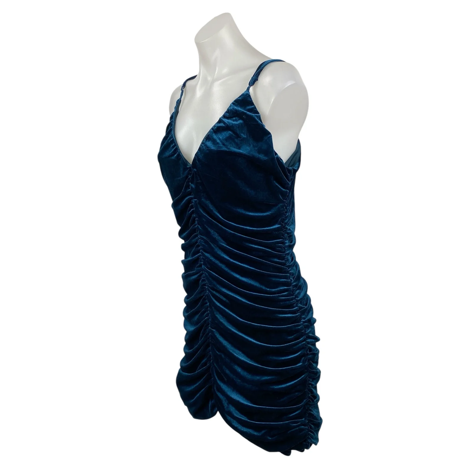 Lulus Women's Blue Velvet Velour Ruched Sleeveless Mini Tank Bodycon Dress Sz XL - Image 3