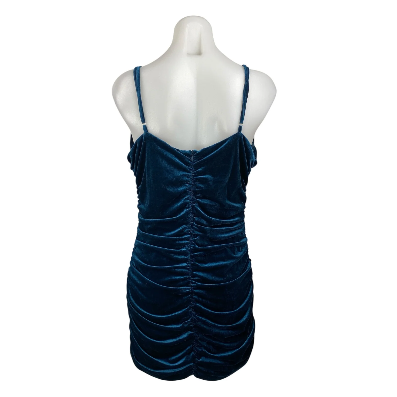 Lulus Women's Blue Velvet Velour Ruched Sleeveless Mini Tank Bodycon Dress Sz XL - Image 4