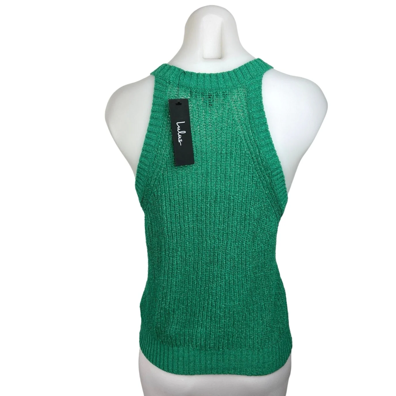 Lulus Women's Green Daily Charmer Loose Open Knit Stretch Sweater Tank Top Sz M - Image 2