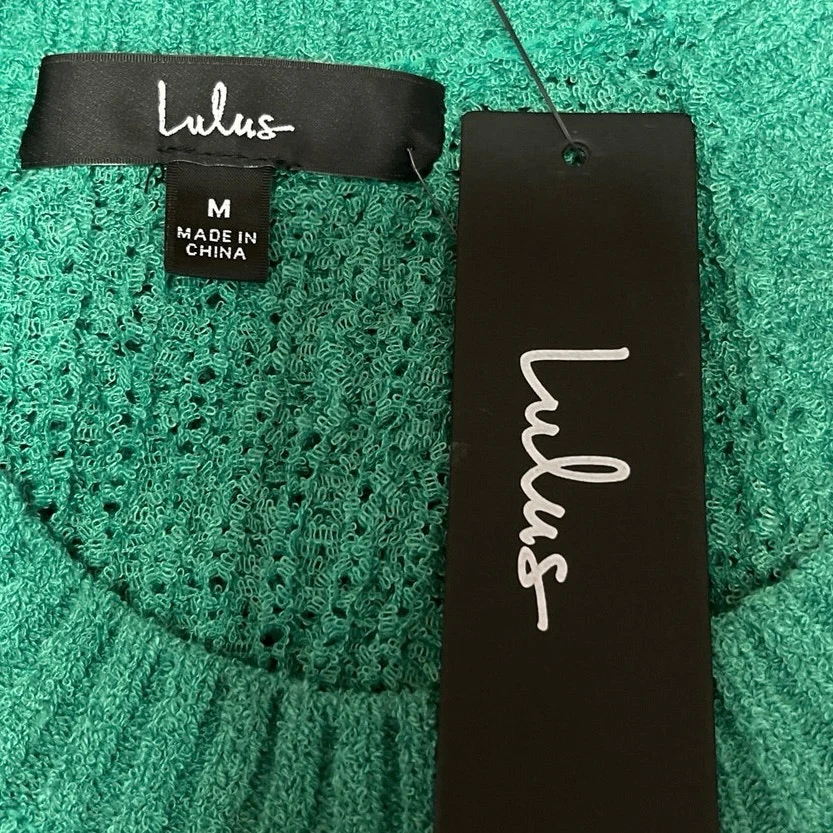 Lulus Women's Green Daily Charmer Loose Open Knit Stretch Sweater Tank Top Sz M - Image 3
