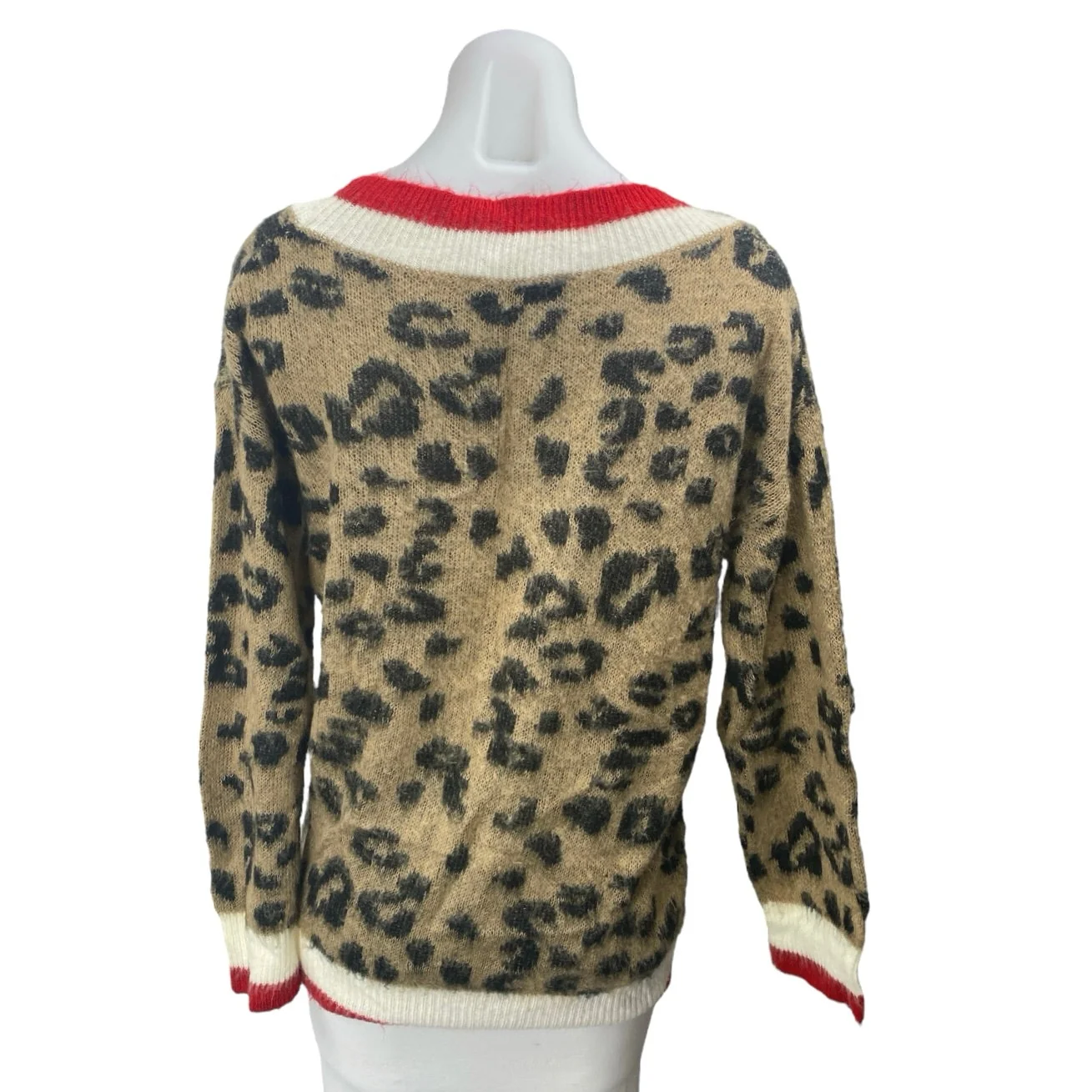 Lulus Women's Leopard Animal Print V Neck Brushed Long Sleeve Sweater Top S/M - Image 2