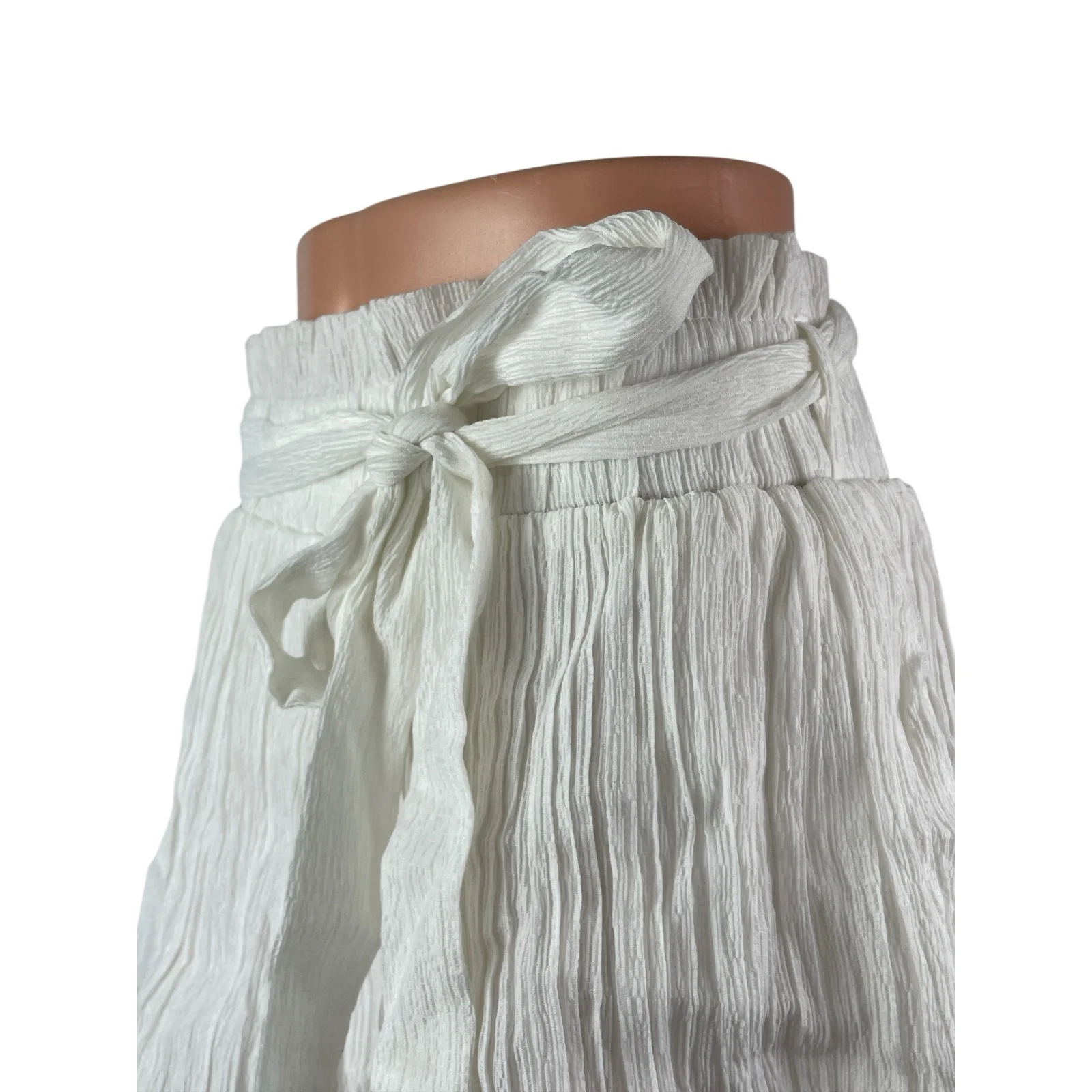 Lulus Womens White Shirred Ruffled Tie Waist High Rise Mini A-Line Skort Skirt L - Image 3