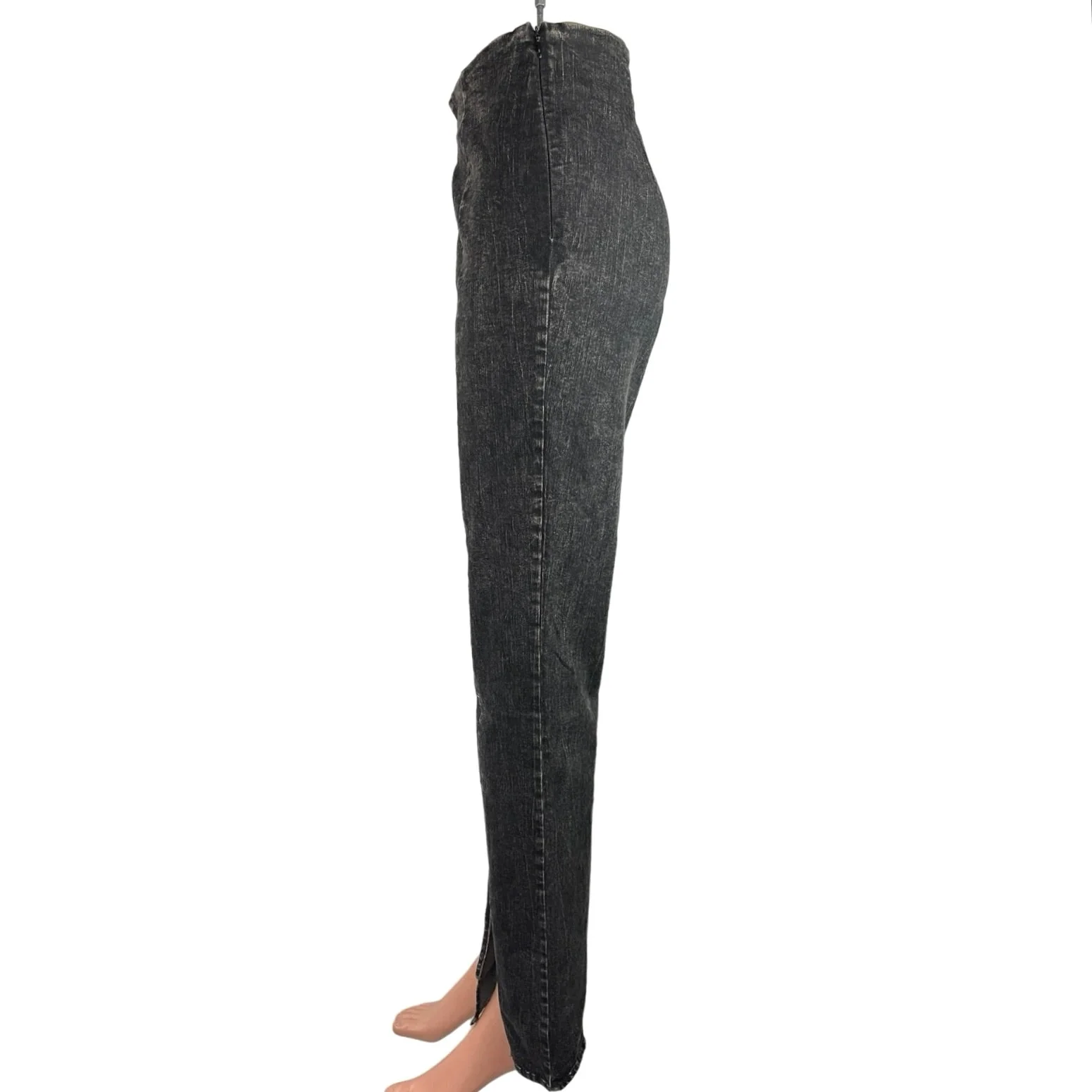 Lumiere Black Washed Denim High Rise Stretch Side Zip Slit Hem Flare Jeans Sz M - Image 2