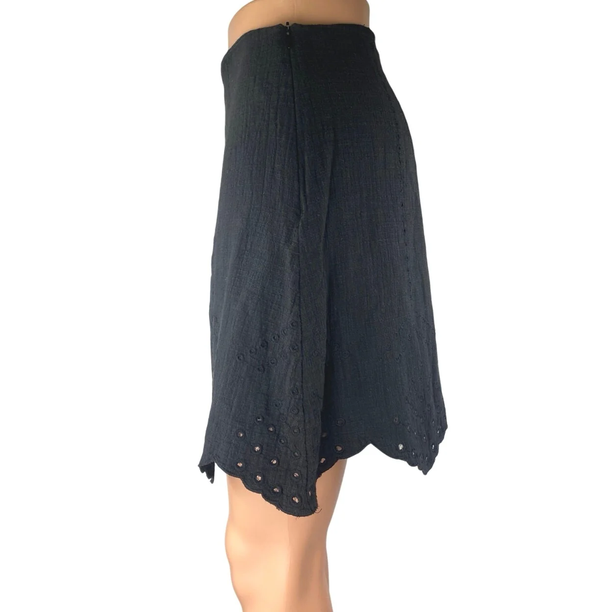 Lush Black Eyelet Embroidered High Waisted Scalloped A Line Mini Skirt Size L - Image 2
