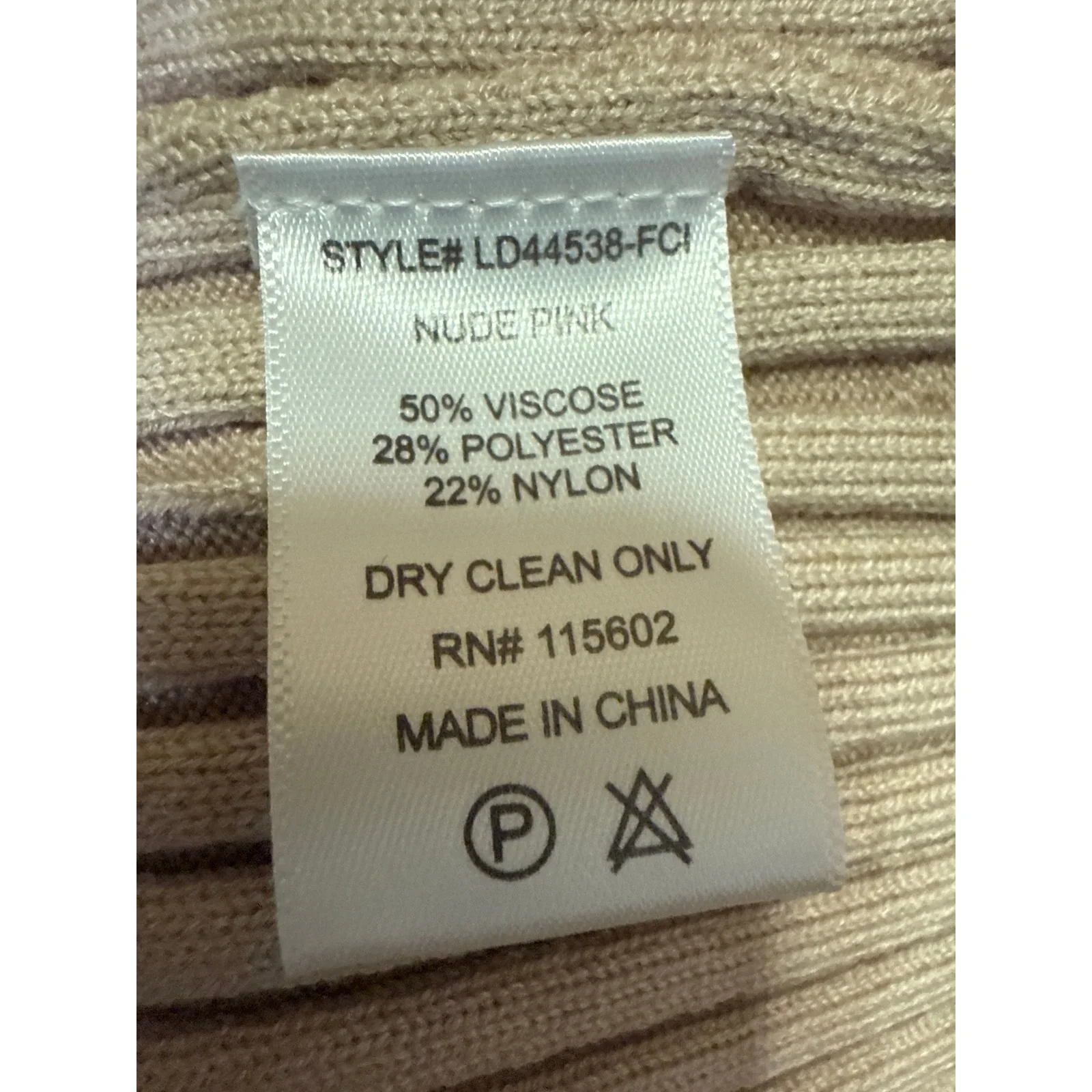 Lush Nude Pink Beige Ribbed Knit Long Sleeve Cut Out Mini Bodycon Dress Size M - Image 5