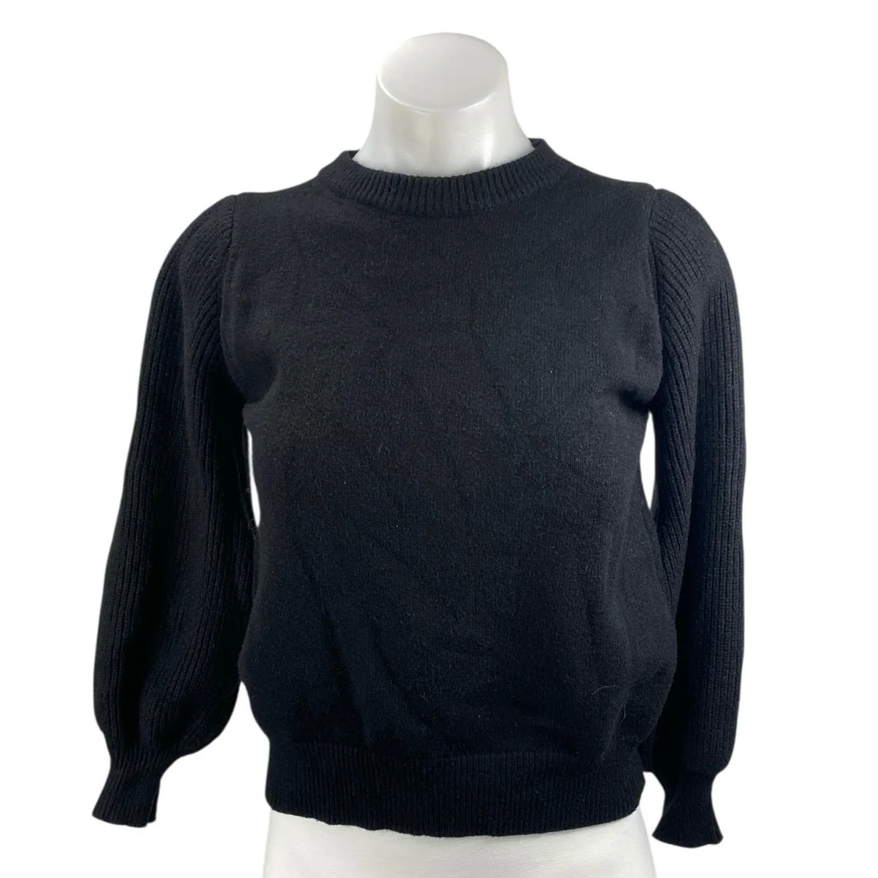 Lush Women's Black Long Balloon Sleeve Crew Neck Pullover Sweater Top Size S