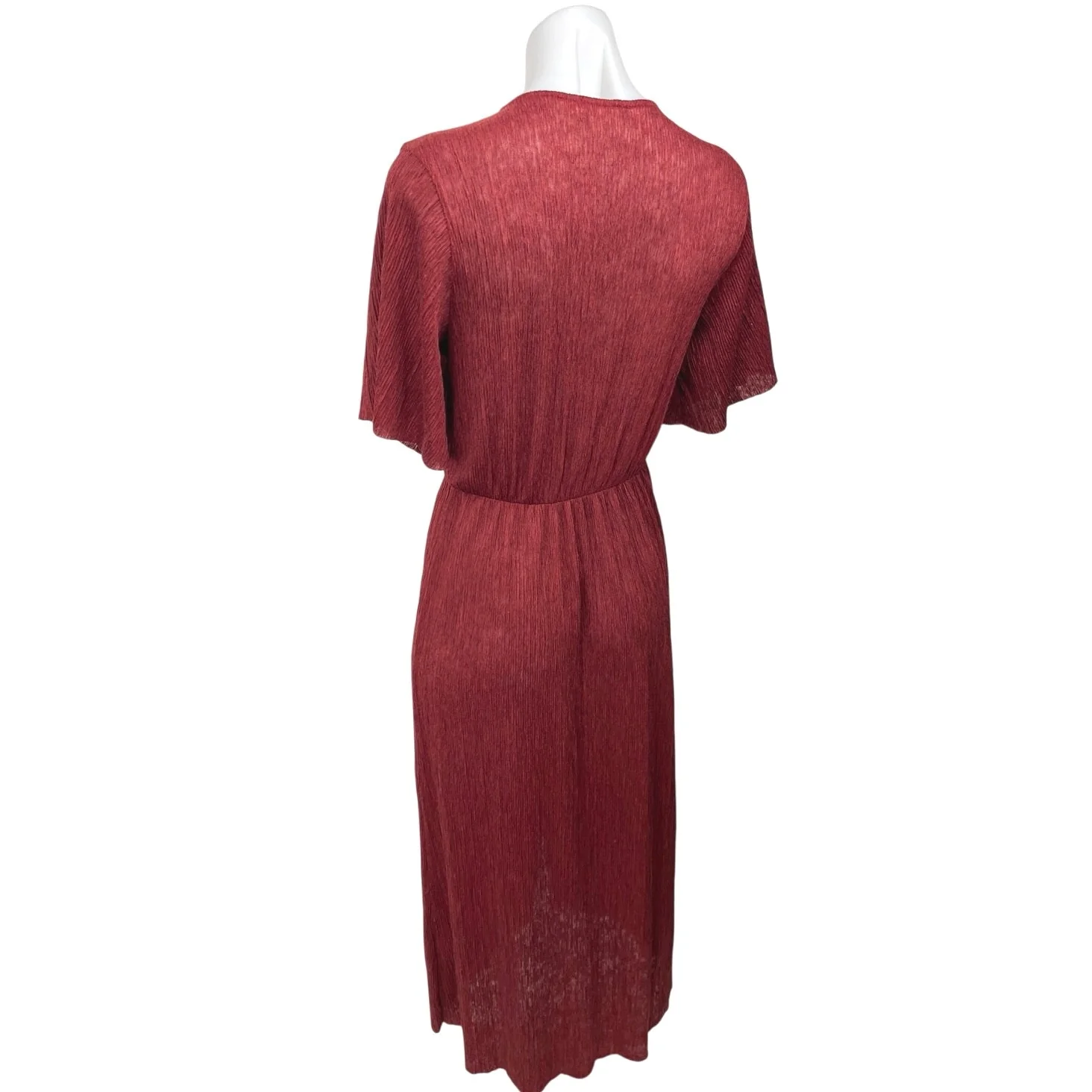 Lush Women's Red Twist Knot Front Short Sleeve V-Neck Midi Wrap A-Line Dress S - Image 2