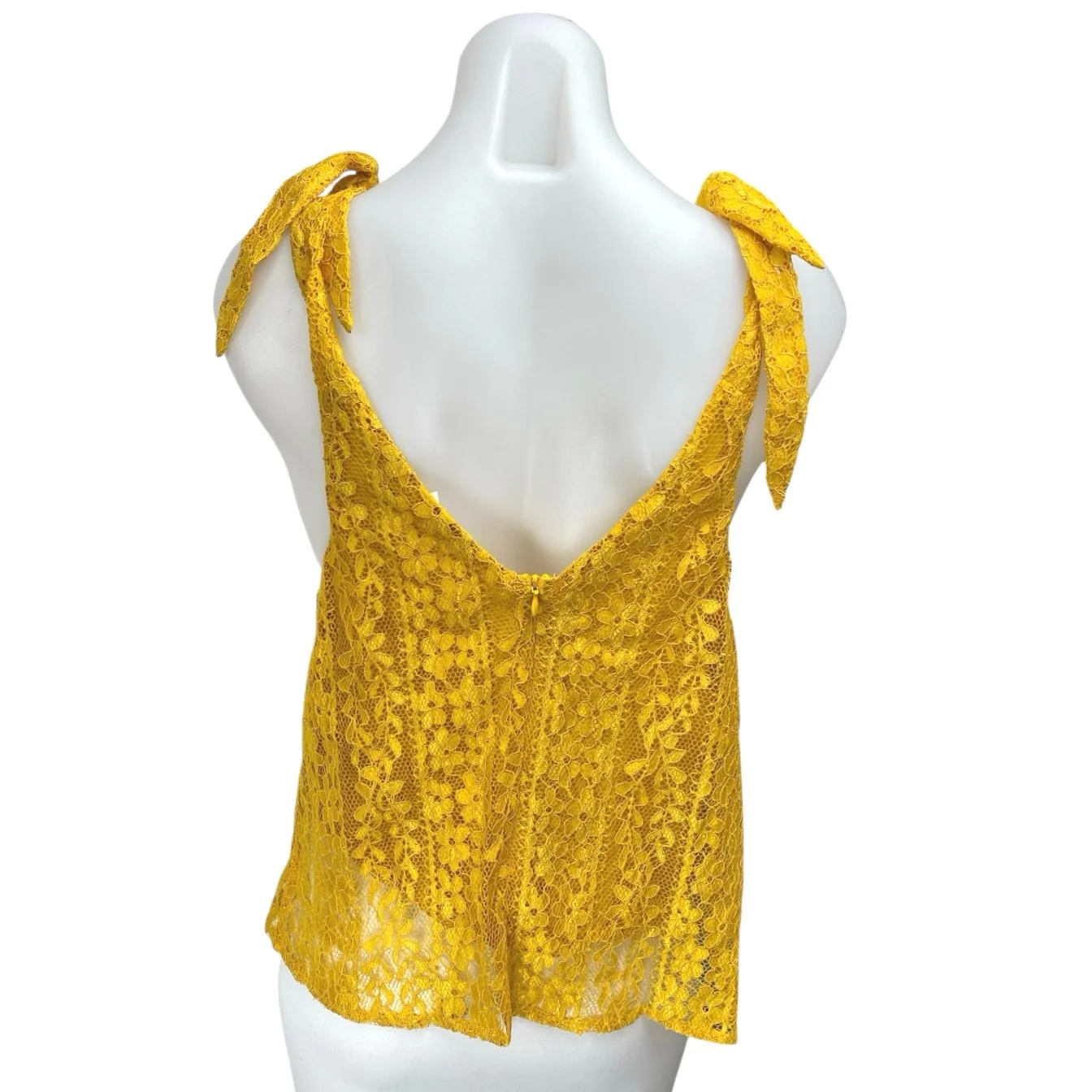 Lush Yellow Floral Lace Sleeveless V-neck Cami Camisole Tie Strap Tank Top Sz L - Image 2