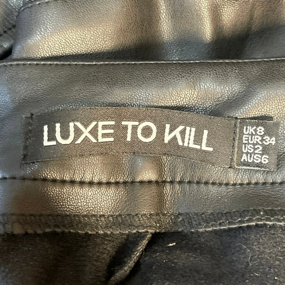 Luxe To Kill Black Faux leather High Rise Straight Leg Cargo Trouser Pants Sz 2 - Image 4