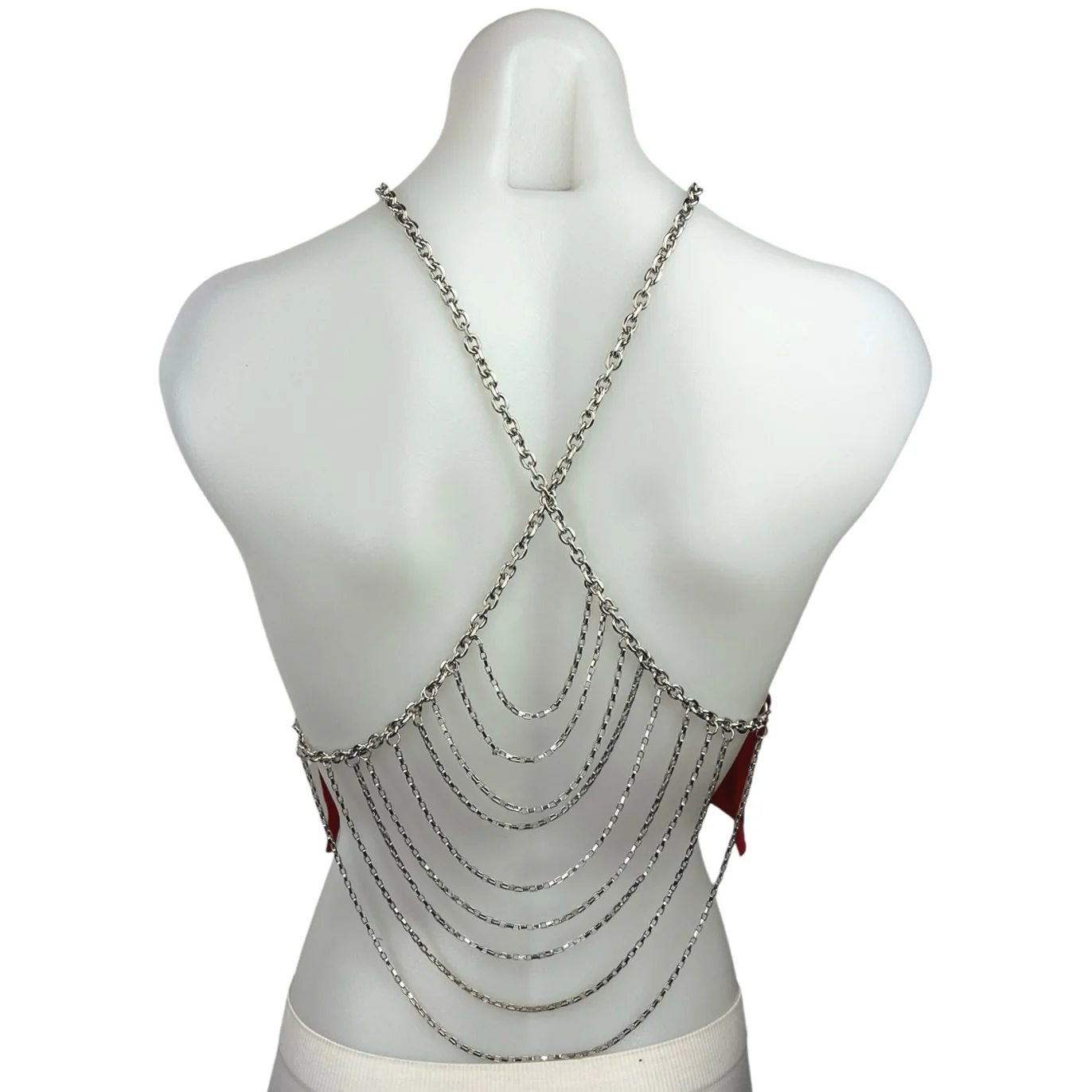 M&M’s x Furst of a Kind Red Halter Crossback Metal Chain Cami Crop Tank Top Sz S - Image 2