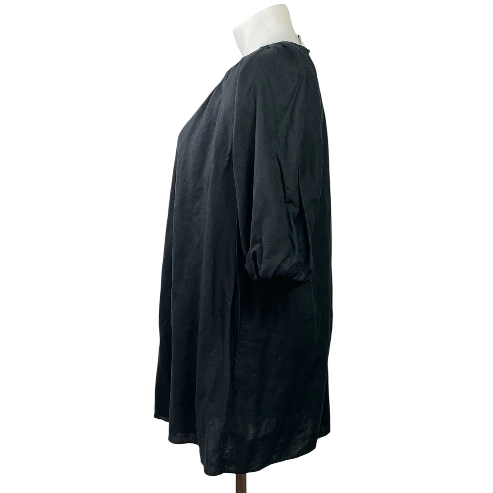 M& S Marks & Spencer Black Short Puff Sleeve Mini Casual Tunic Shift Dress Sz 14 - Image 2