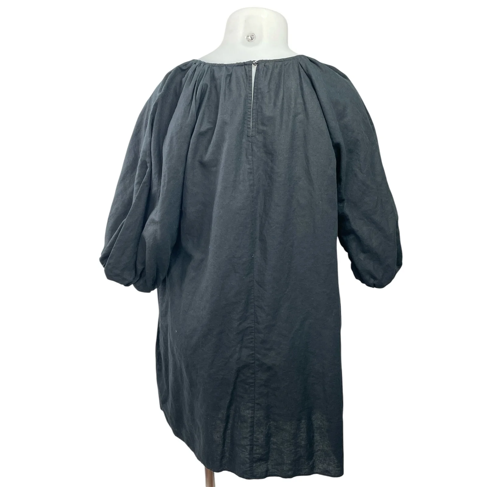 M& S Marks & Spencer Black Short Puff Sleeve Mini Casual Tunic Shift Dress Sz 14 - Image 3