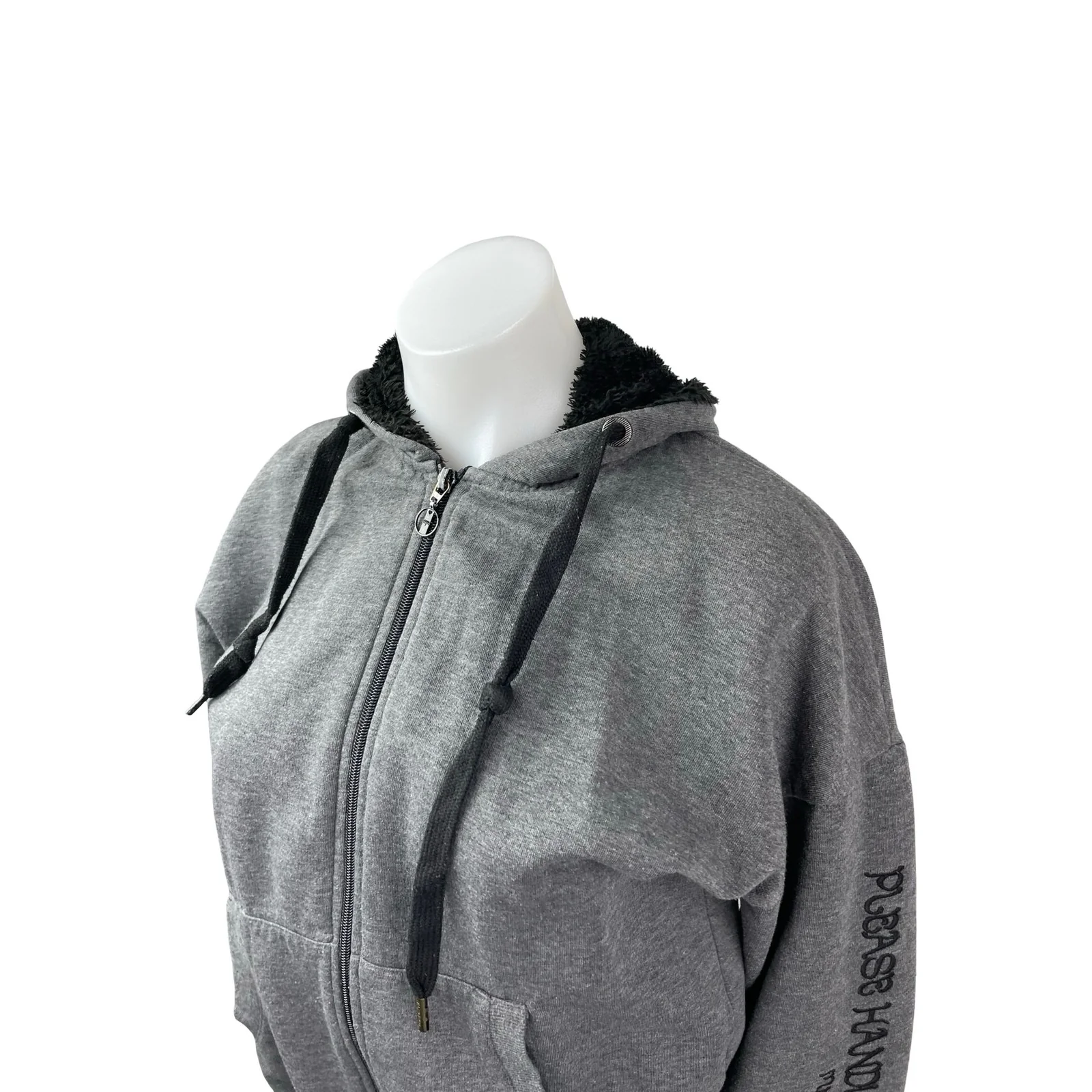 Madame Women's Gray Rose Floral Embroidery Long Sleeve Sweater Hoodie Jacket M - Image 3