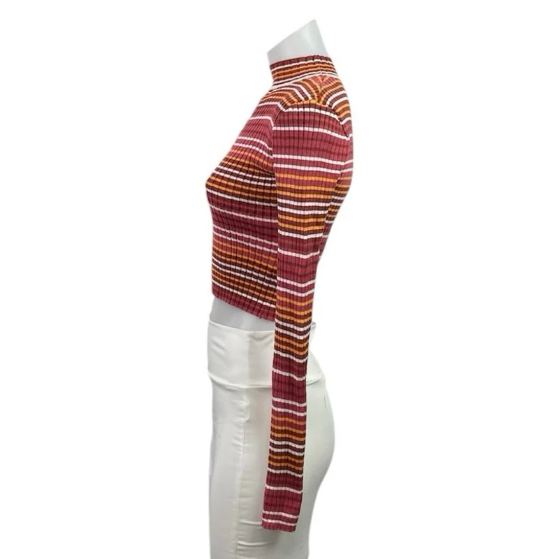 Madden NYC Stripe Long Sleeve CutOut Crop Tee T-Shirt Sweatshirt Sweater Top XS - Image 2