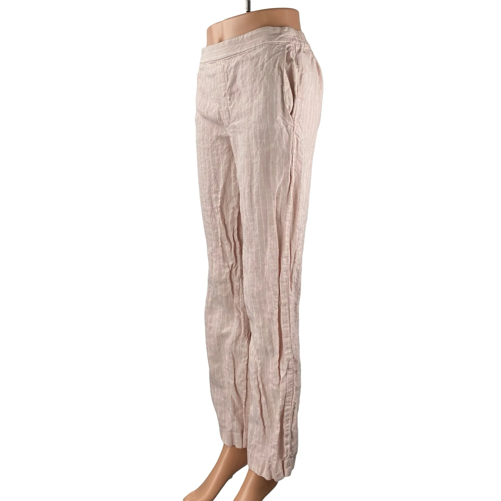 Madewell 100% Linen Zoe Women's Pink Stripe Mid Rise Straight Trousers Pants XS - Image 2