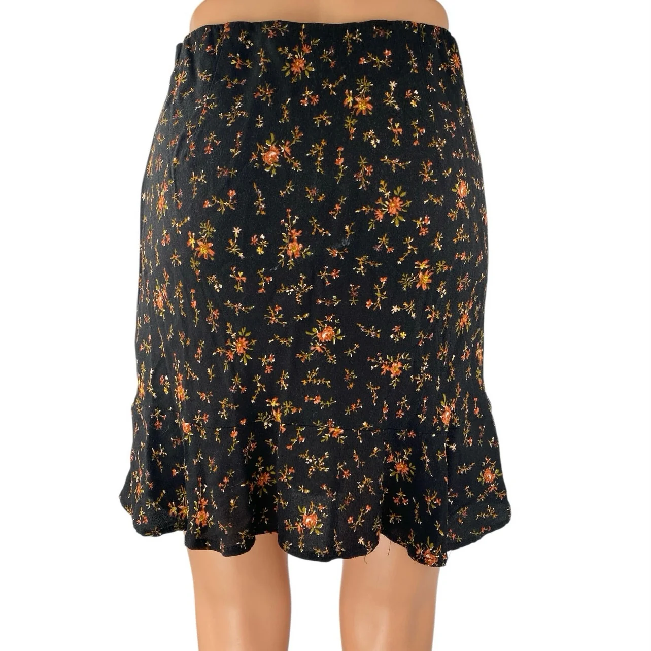 Madewell Black Floral High Waist Flounce Hem Elastic Pull On Mini Slip Skirt 2 - Image 3