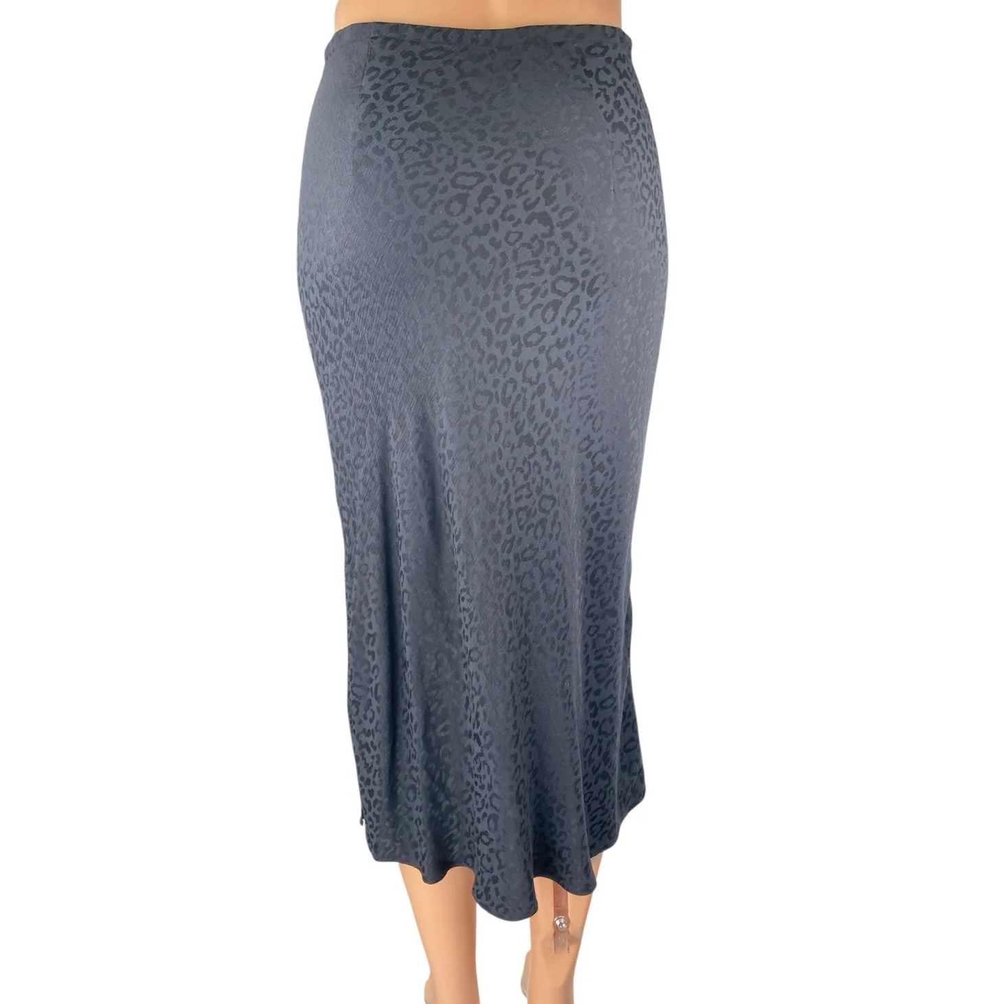 Madewell Black Leopard Jacquard Drawstring Flare Pencil Slip Midi Skirt Size 00 - Image 3