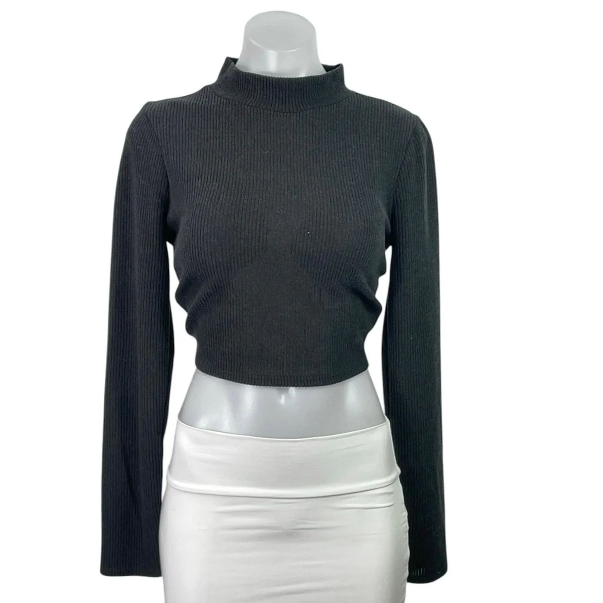 Madewell Black Mock Neck Long Sleeve Crop Tee T-Shirt Sweatshirt Sweater Top M