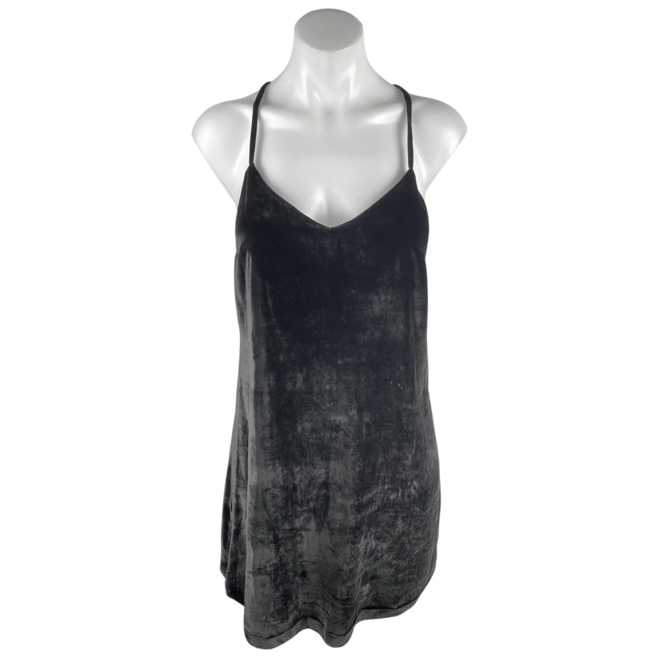 Madewell Black Velvet Velour Sleeveless Cami Camisole Mini Slip Tank Dress Sz 0