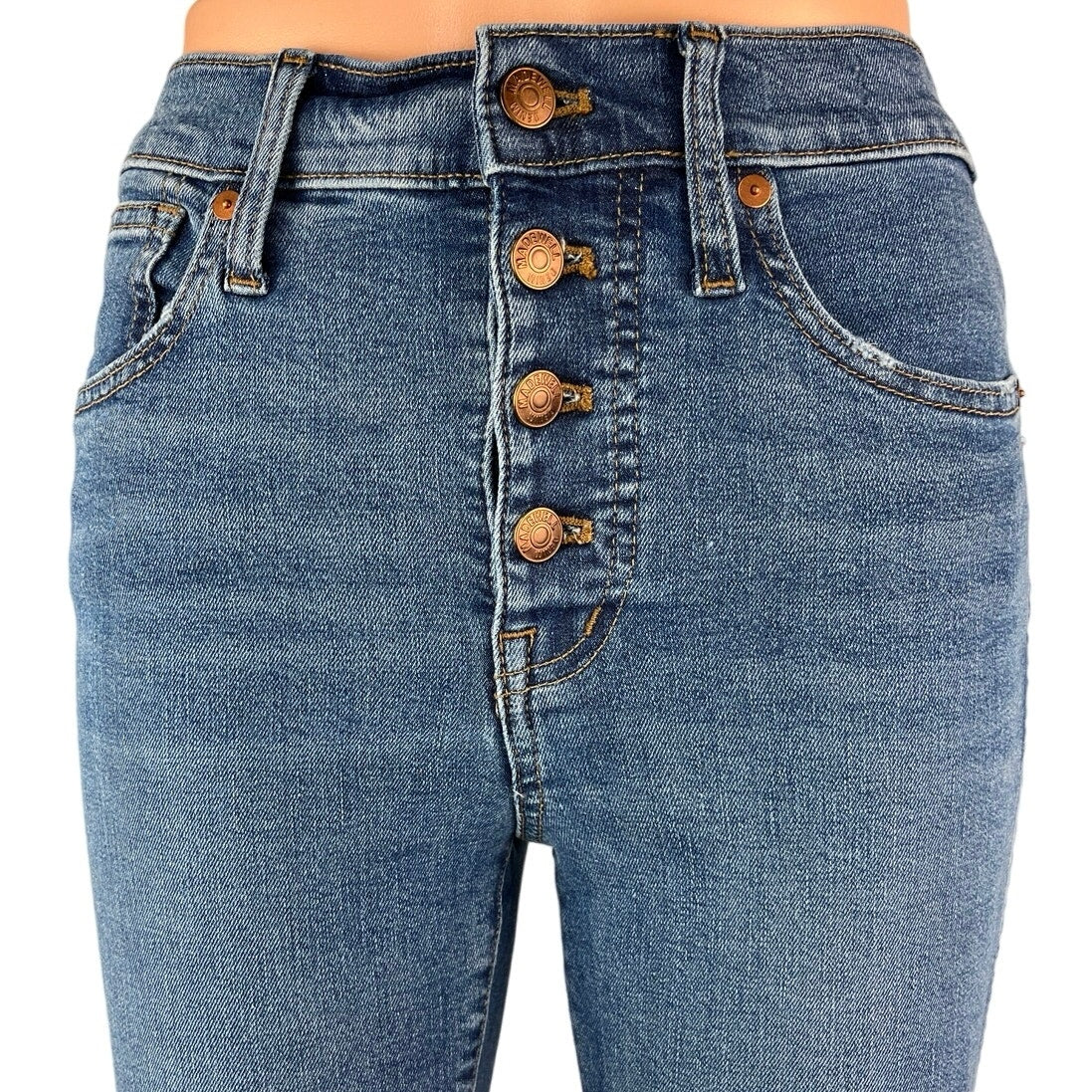 Madewell Blue 10" High Rise Skinny Button Fly Frayed Hem Crop Denim Jeans 26 - Image 4