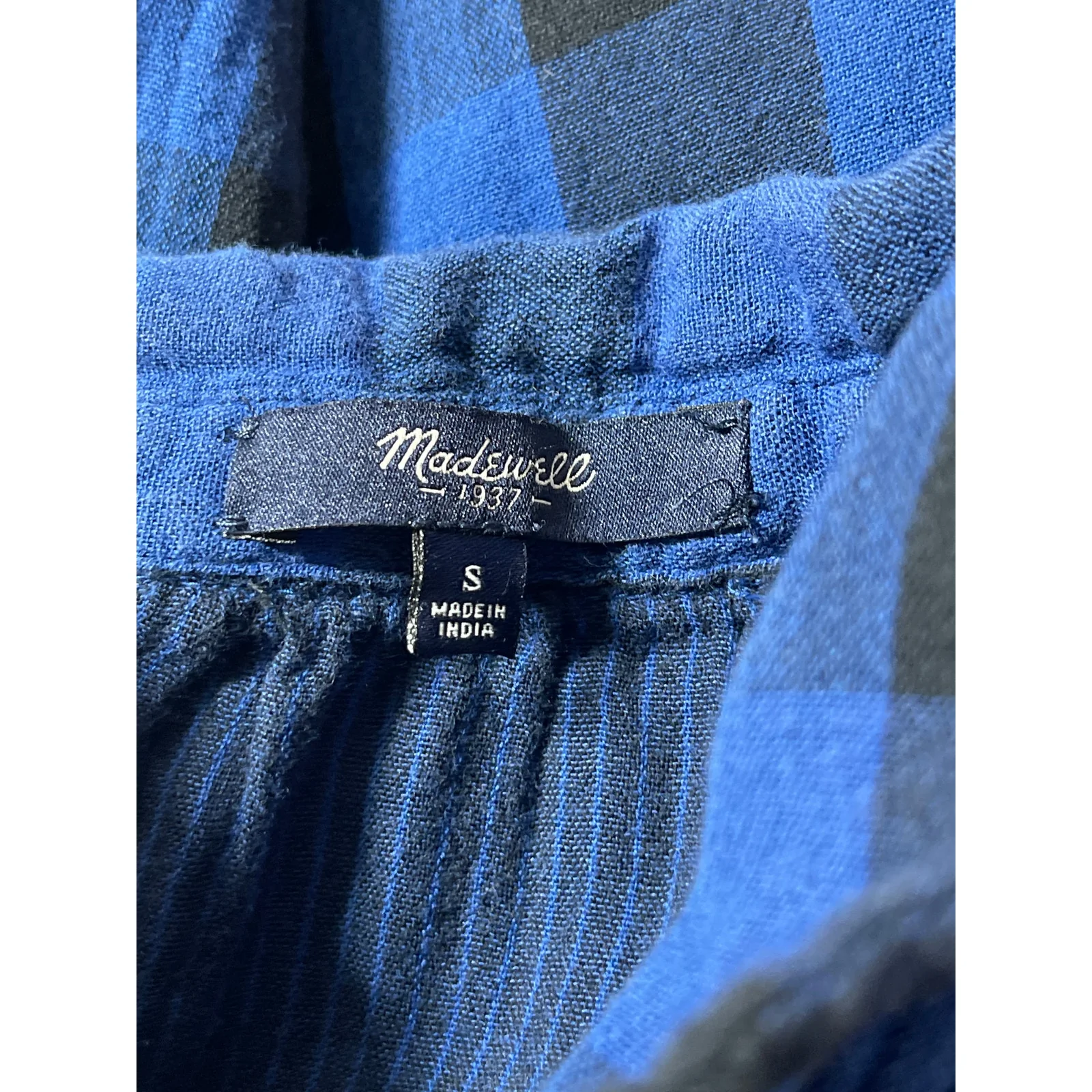 Madewell Blue Black Checkered Plaid Long Sleeve Button Down Shirt Dress Size S - Image 3