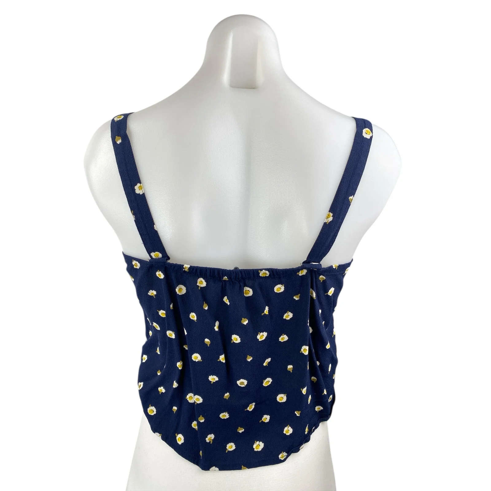 Madewell Blue Floral Button Up Front Tie Sleeveless Crop Cami Tank Blouse Top XS - Image 2