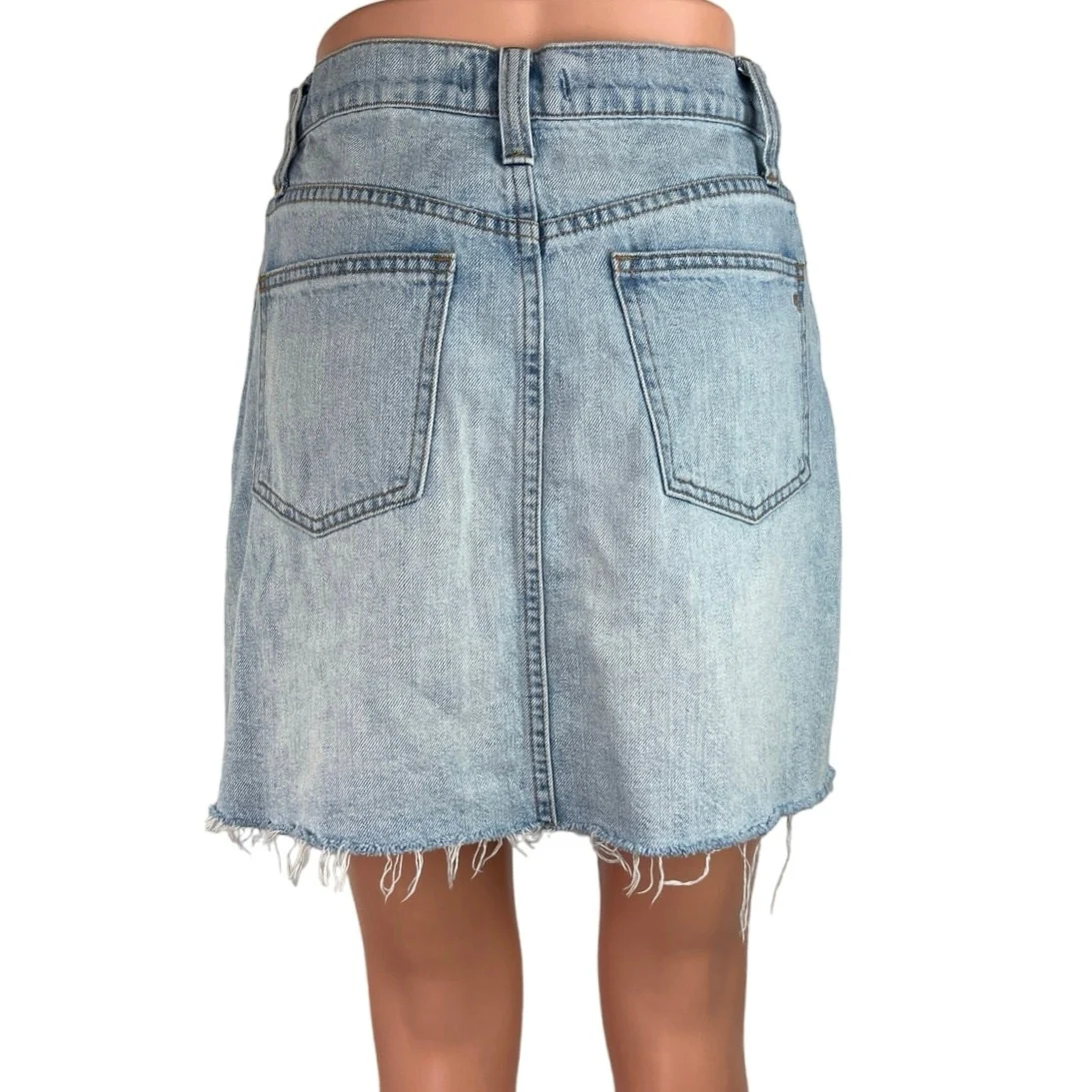 Madewell Blue Light Wash Frayed Raw Hem Pencil Straight Denim Jeans Skirt Sz 26 - Image 3