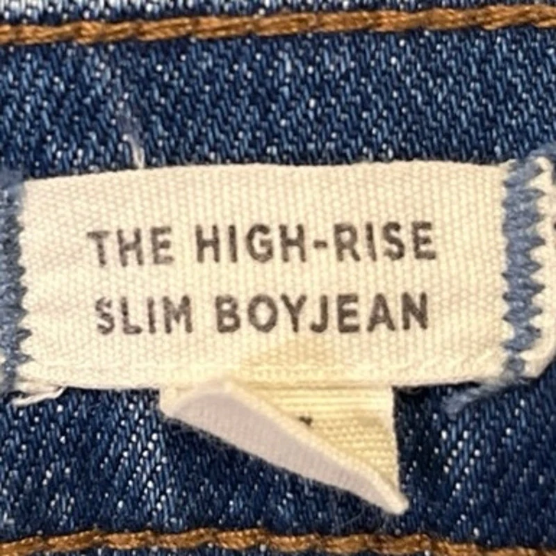 Madewell Blue Medium Wash Faded Distressed Denim Cropped Slim Boyjean Size 27 - Image 5