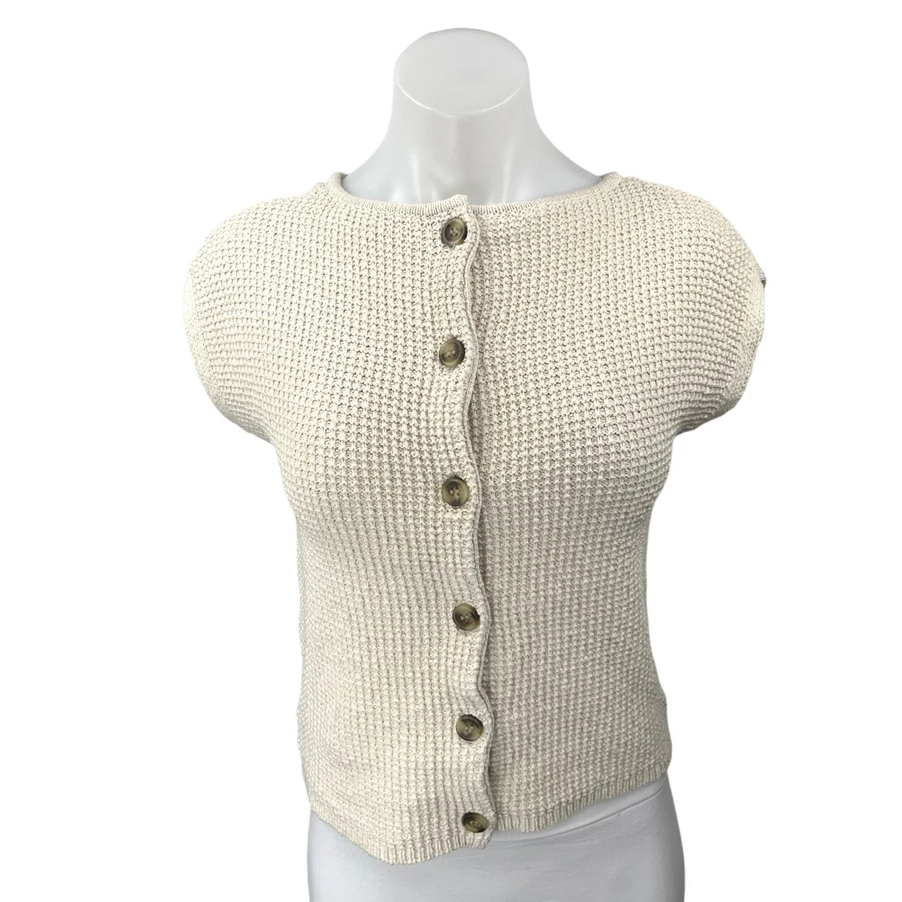 Madewell Cream Beige Waffle Knit Button Up Short Sleeve Cardigan Top Size XS