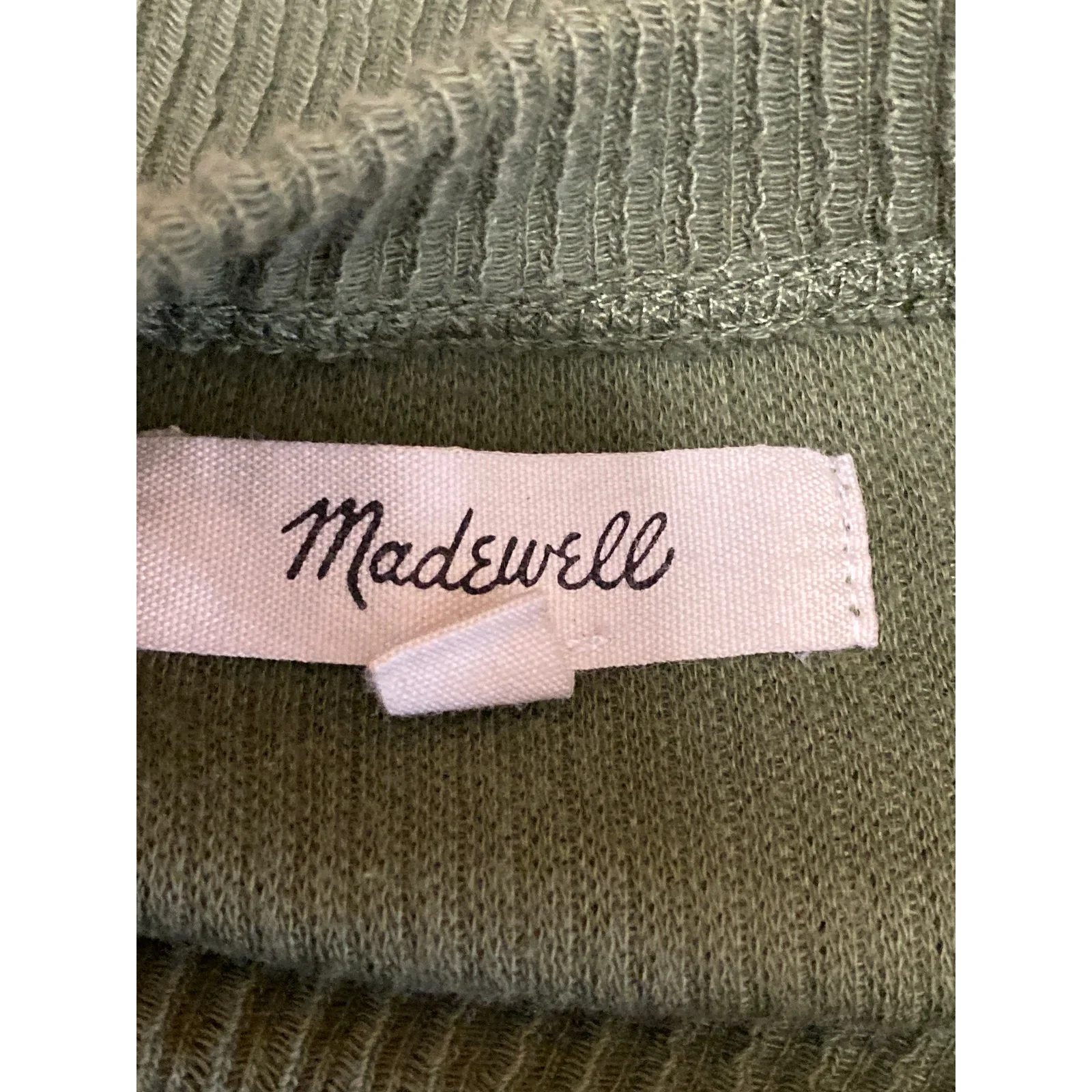 Madewell Elwood Women's Olive Green Rib Knit Knot Long Sleeve Sweater Top Size M - Image 3