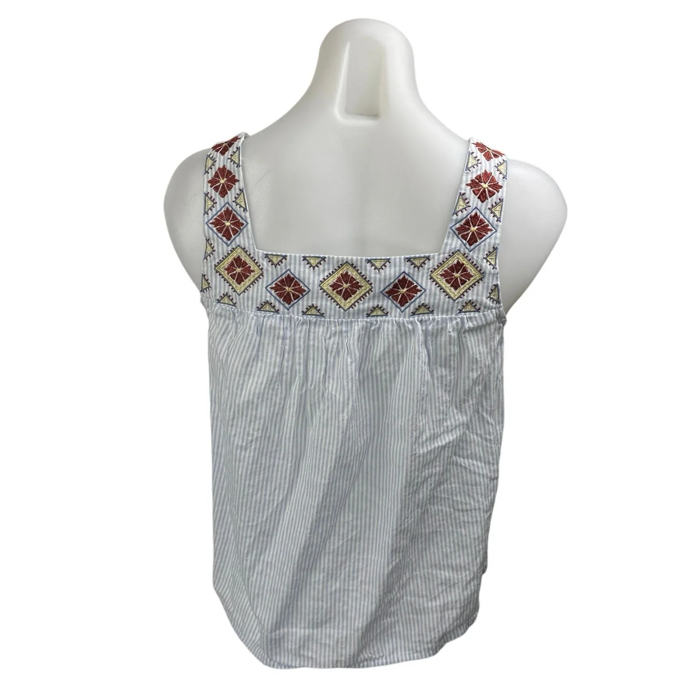 Madewell Embroidered Island Striped Blue Sleeveless Boho Cami Tank Top Size XXS - Image 2