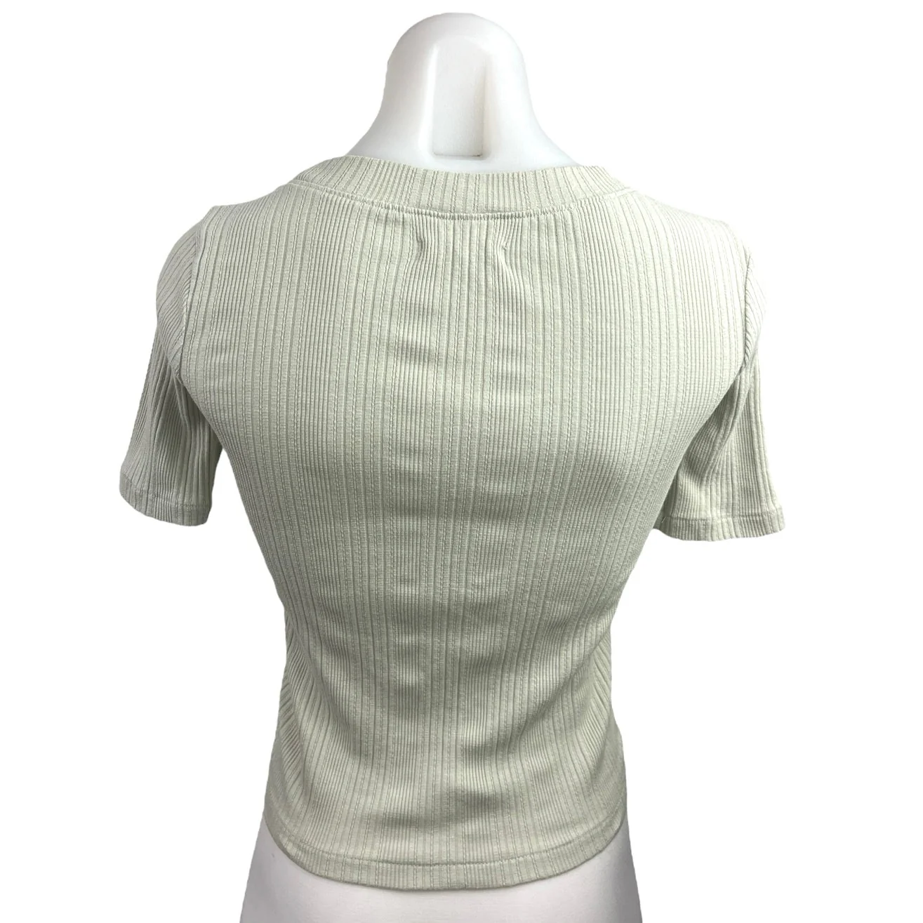 Madewell Green Knit Ribbed V Neck Soft Short Sleeve Button Down Cardigan Top Size XXS - Image 2