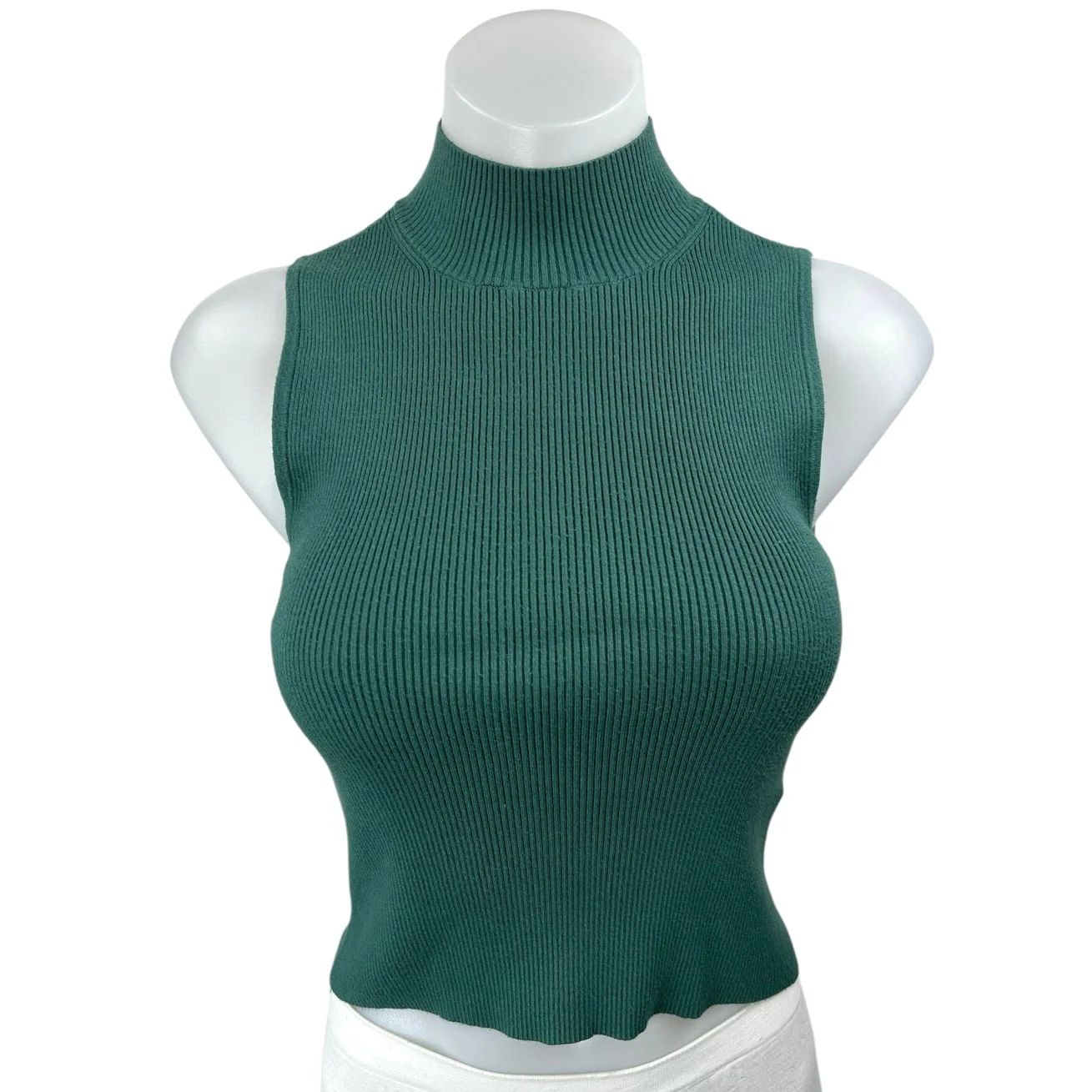 Madewell Green Ribbed Knit Sleeveless Turtleneck Cropped Sweater Tank Top Sz XS