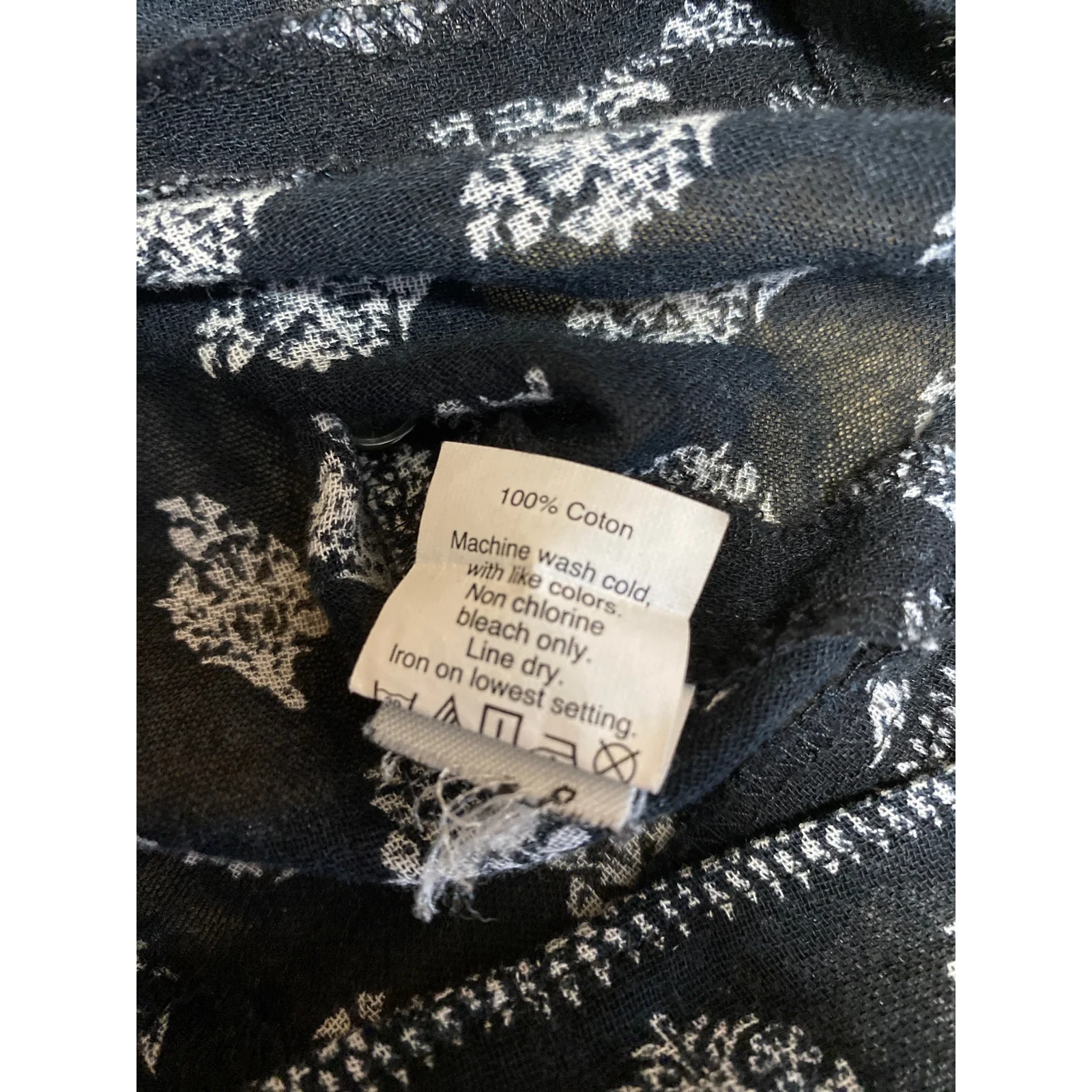 Madewell Moroccan Paisley Black 3/4 Sleeve Bohemian Tunic Peasant Blouse Top XS - Image 3