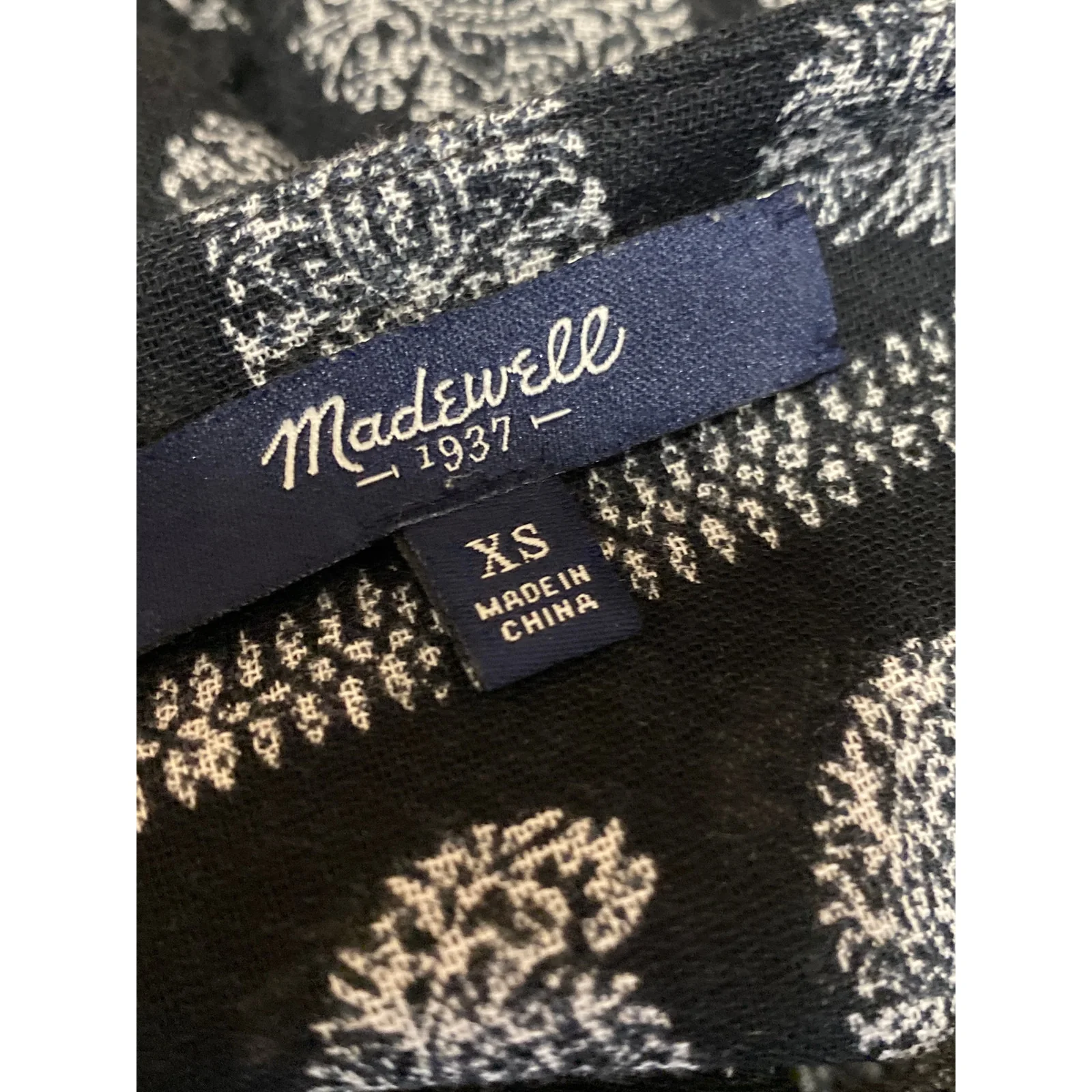 Madewell Moroccan Paisley Black 3/4 Sleeve Bohemian Tunic Peasant Blouse Top XS - Image 4