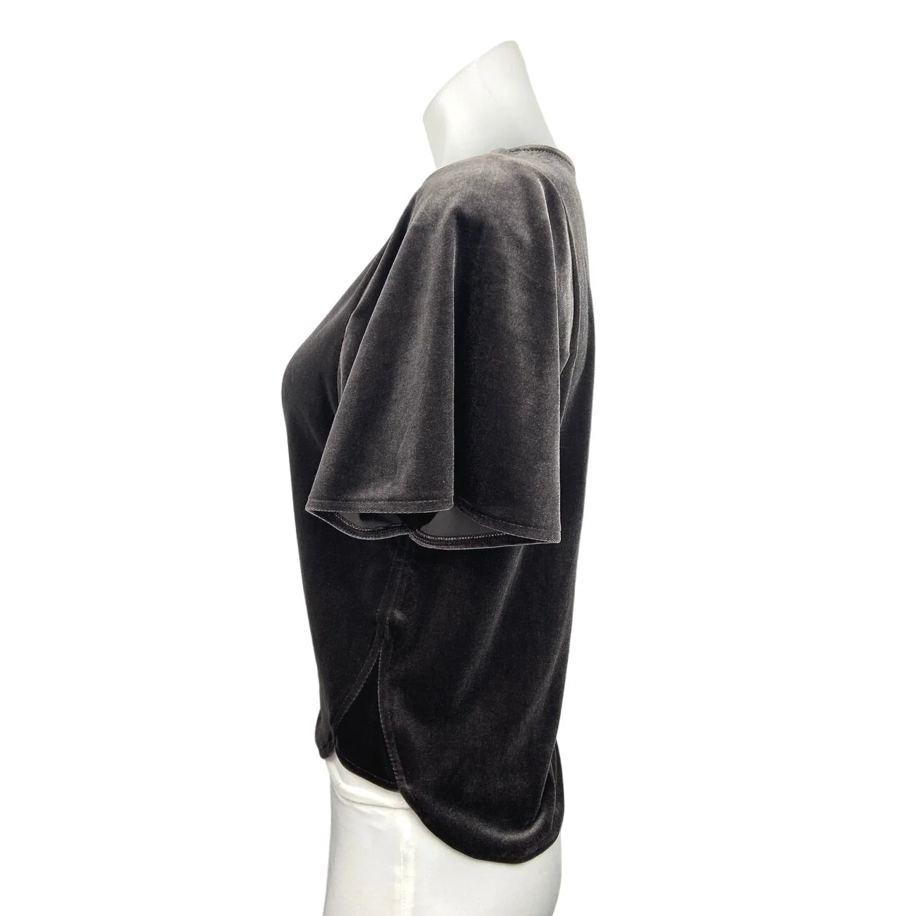 Madewell NWT Black Velvet  Round Neck Flutter Sleeve Butterfly Blouse Top Sz XS - Image 2