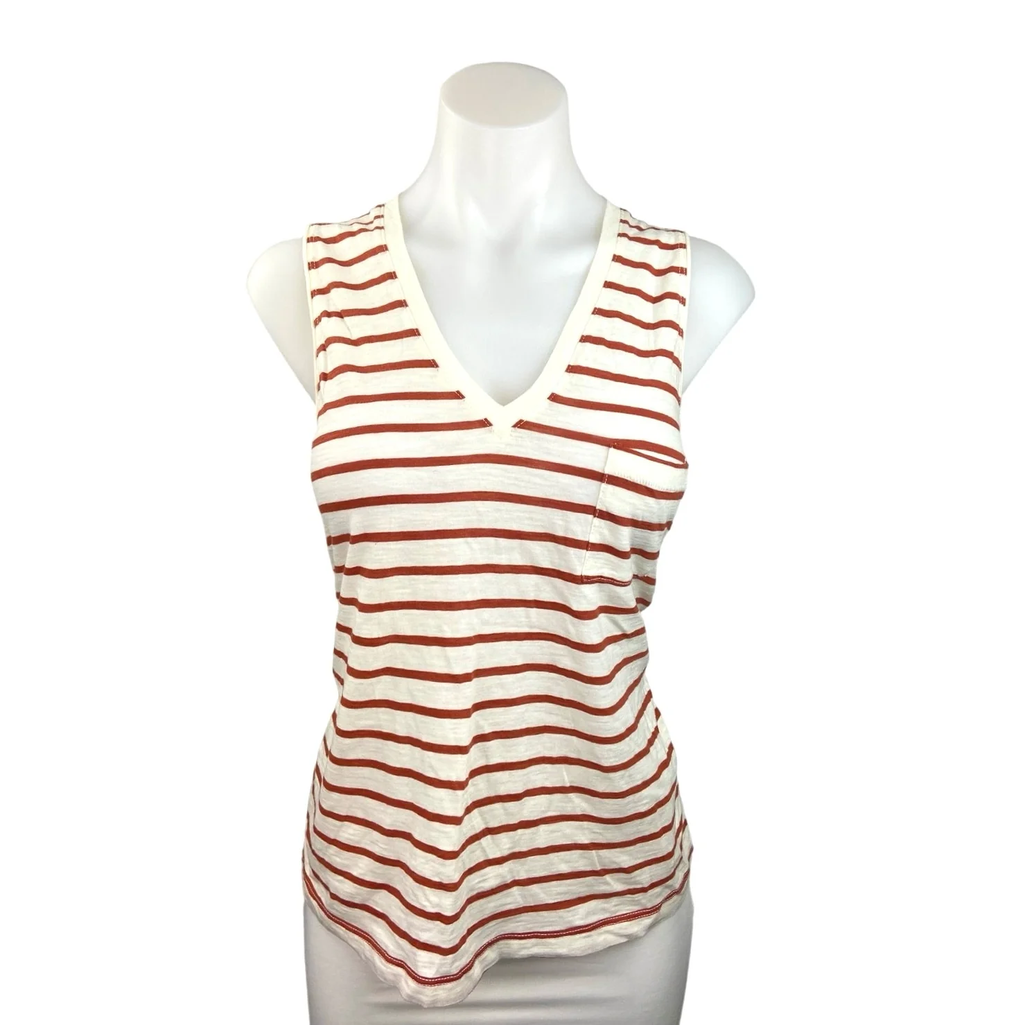 Madewell NWT White Red Cotton Striped V Neck Chest Pocket Tank Top Size XS