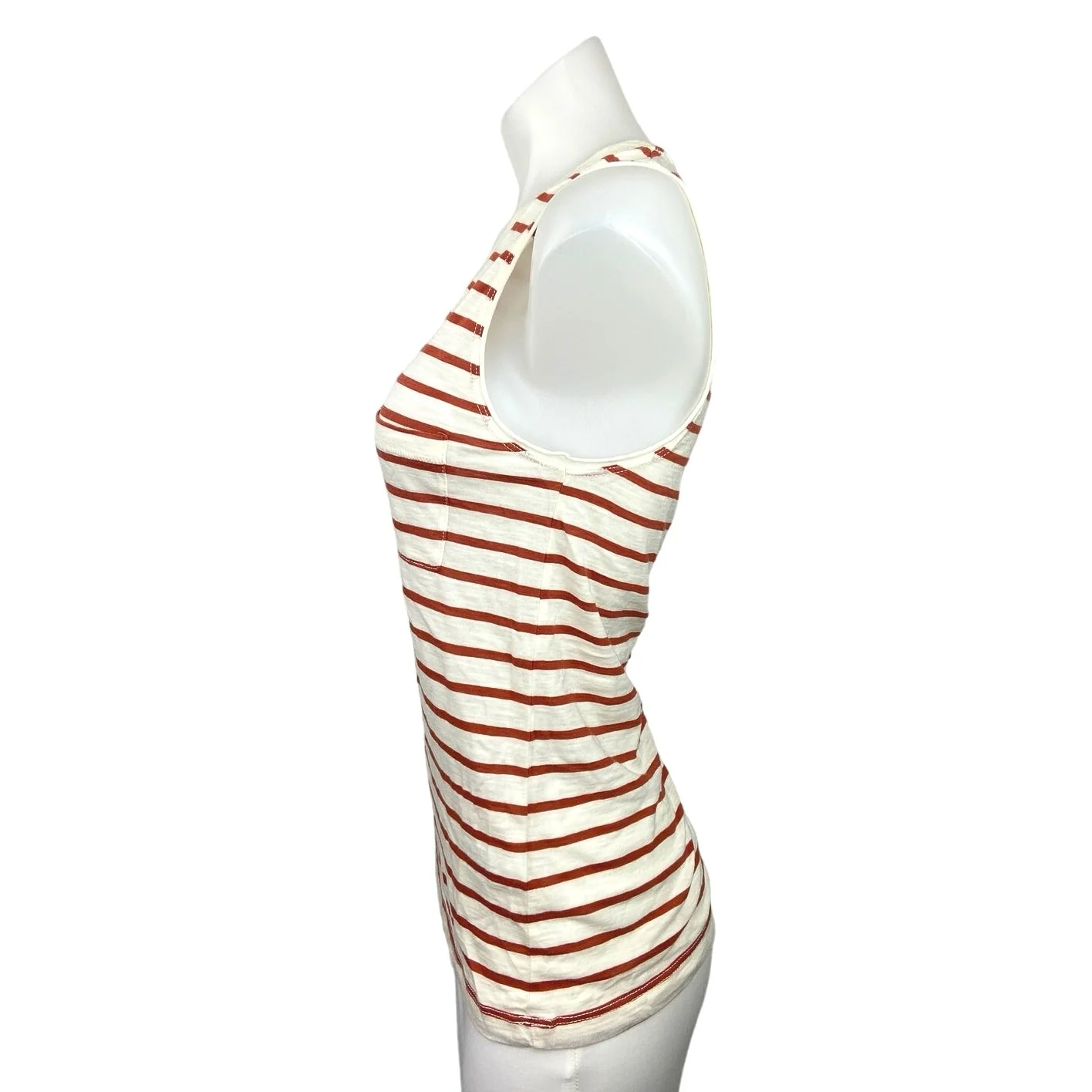 Madewell NWT White Red Cotton Striped V Neck Chest Pocket Tank Top Size XS - Image 2